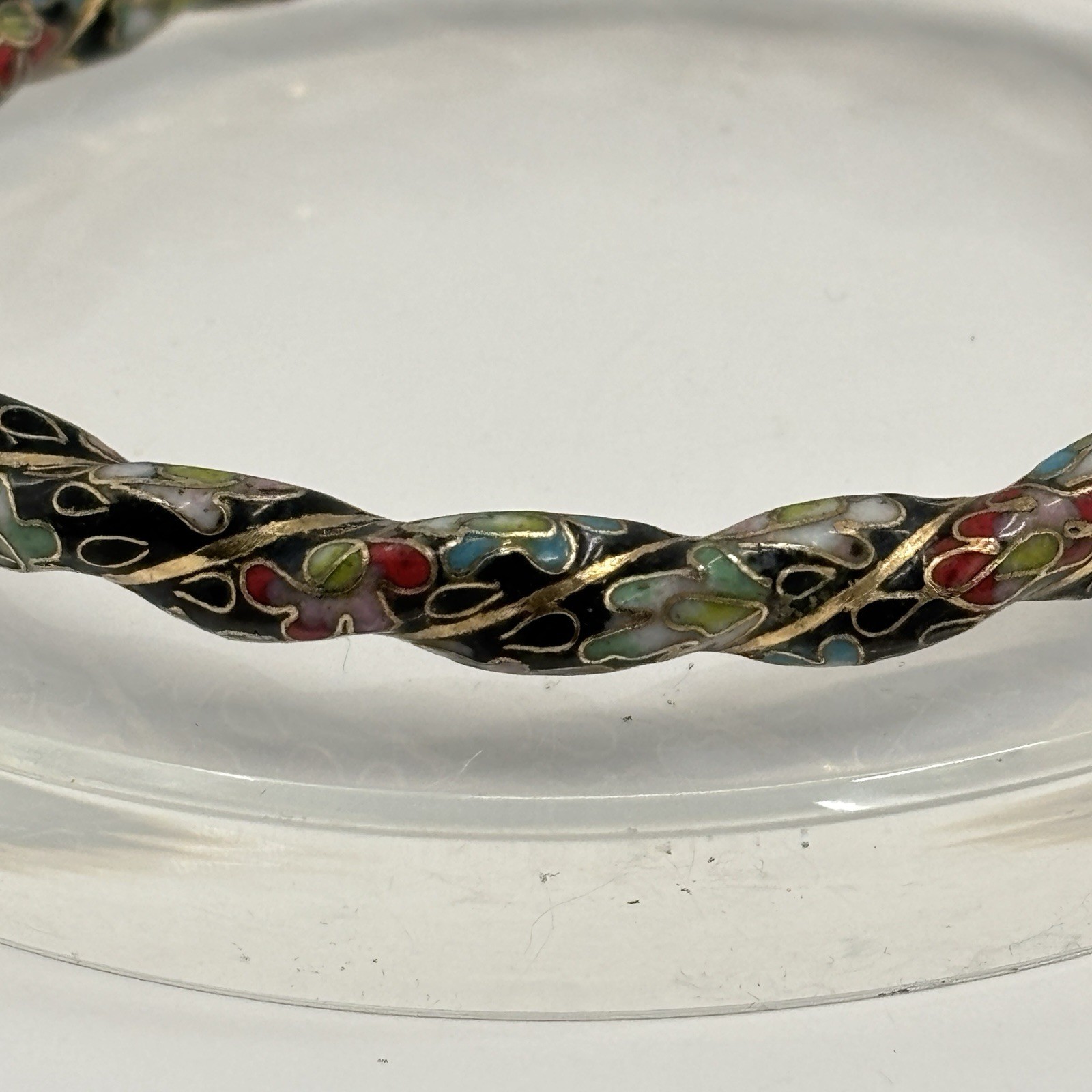Vintage Chinese Cloisonne Bracelets Bangles Twisted Enamel Heavy