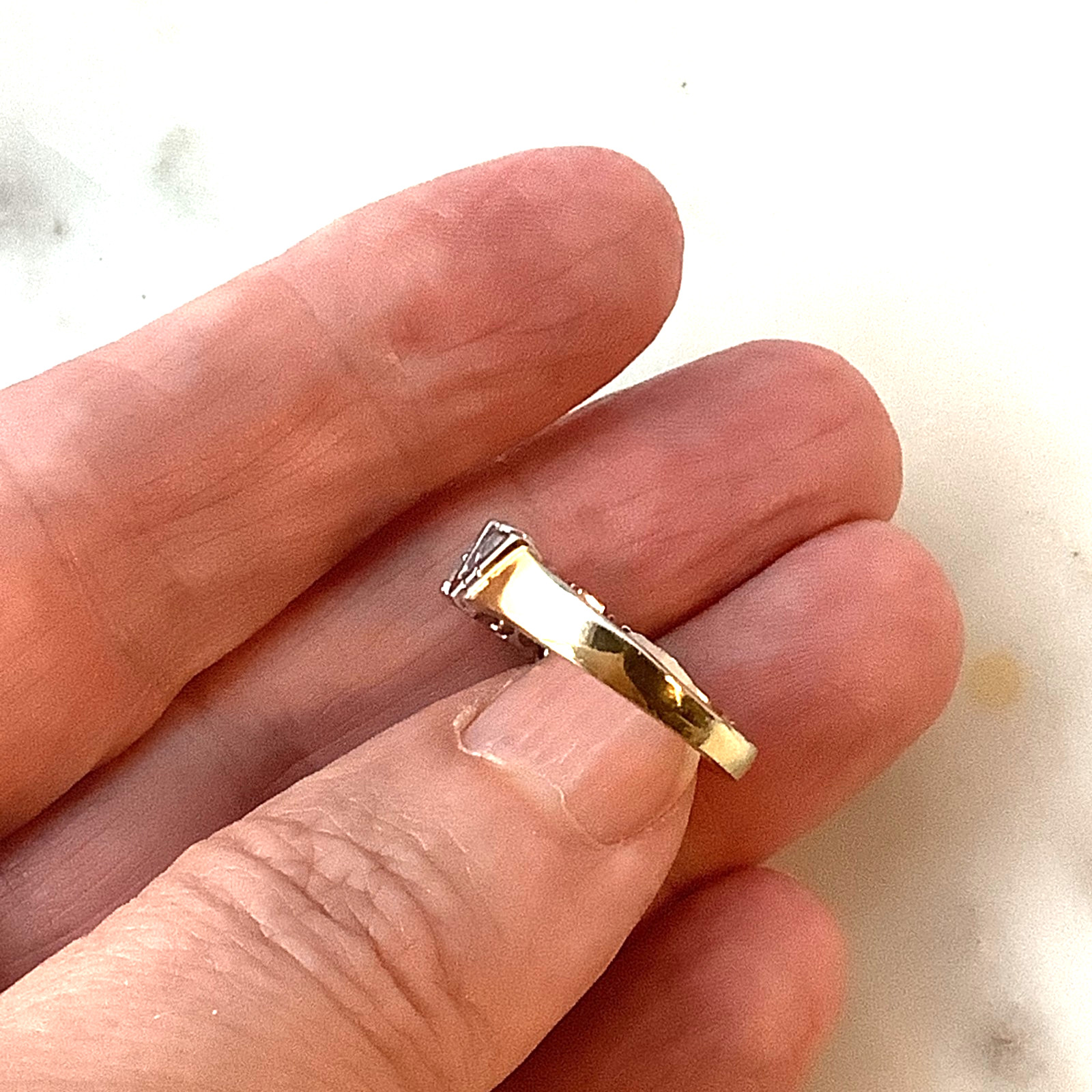 Vintage Ring 14K Gold Plated Rhinestone Triangle Round Cut Wedding Band Sz 7.25