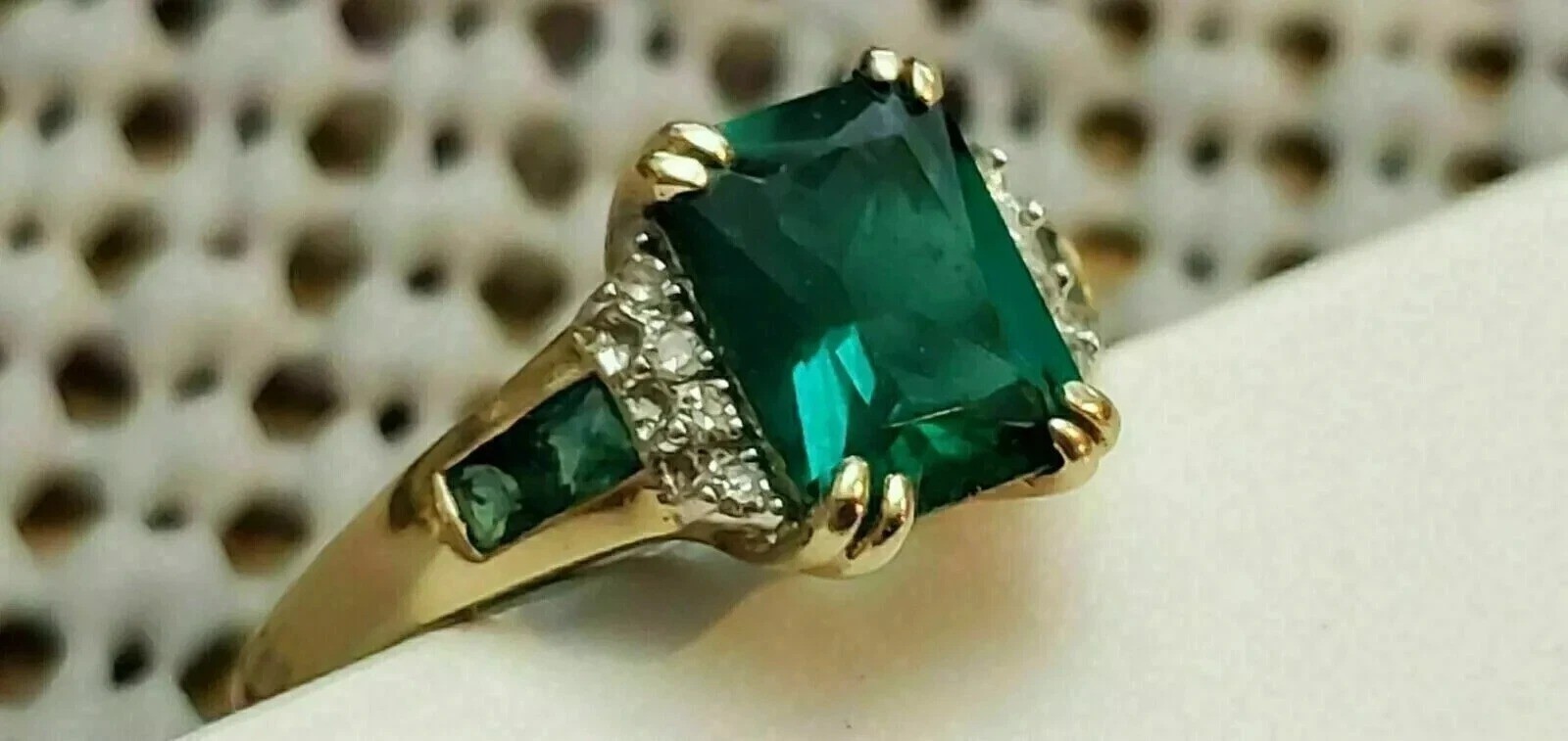 Vintage Art Deco Style 4.45 Ct Lab Created Emerald Wedding 14K Gold Finish Ring