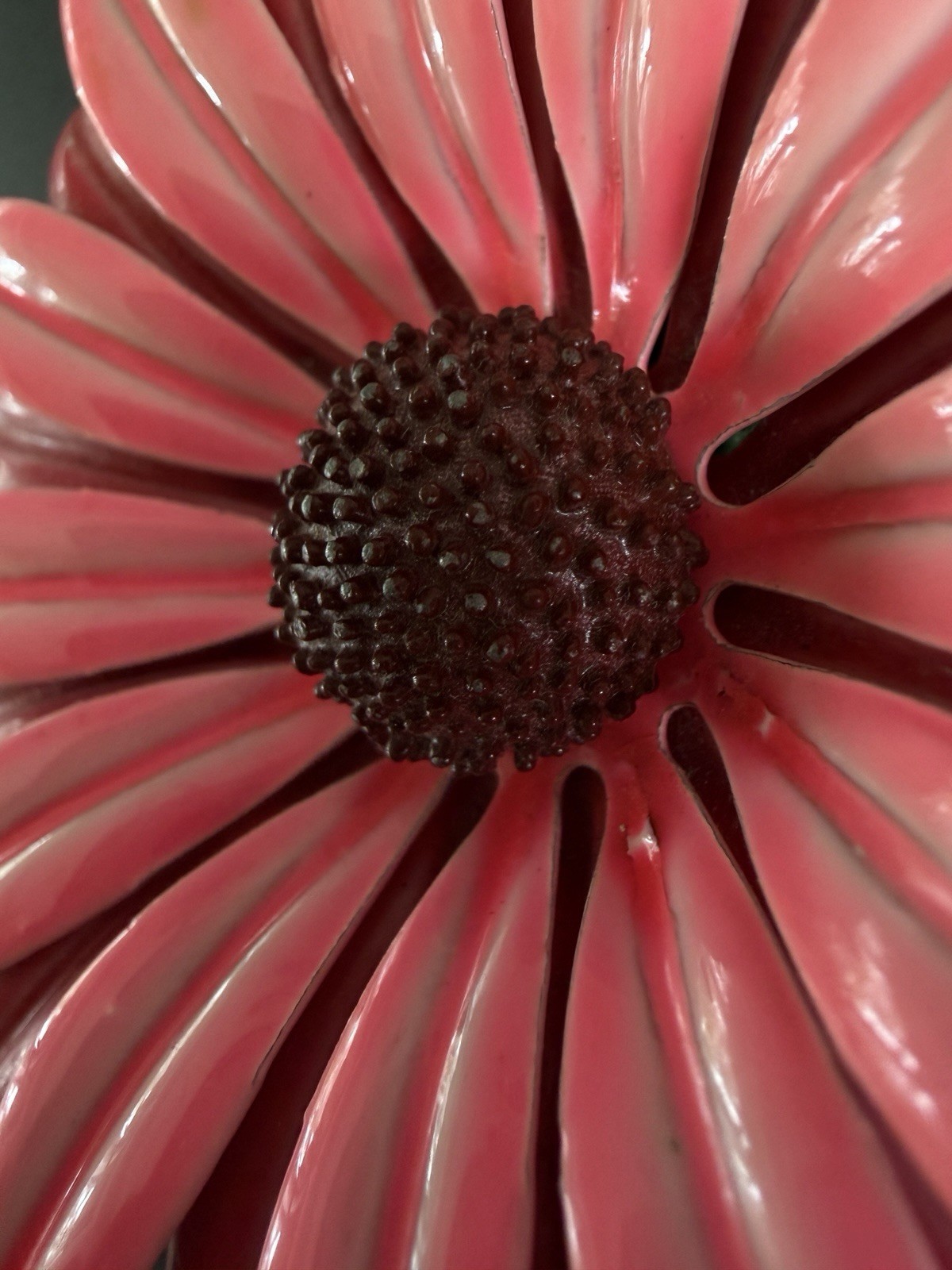 1960s Pink Enamel Celluloid Daisy Flower Brooch Pin Large Mod Statement 4 3/4”!