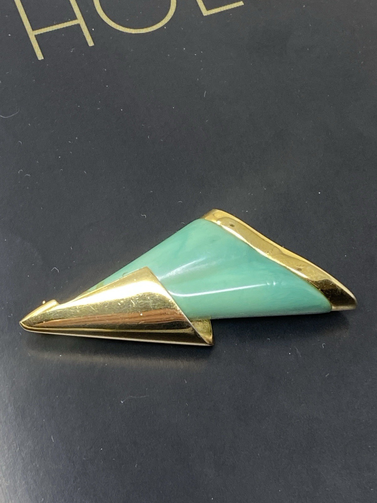 Givenchy Vintage Brooch Pin Green Stone Gold Setting 1979 New York Paris