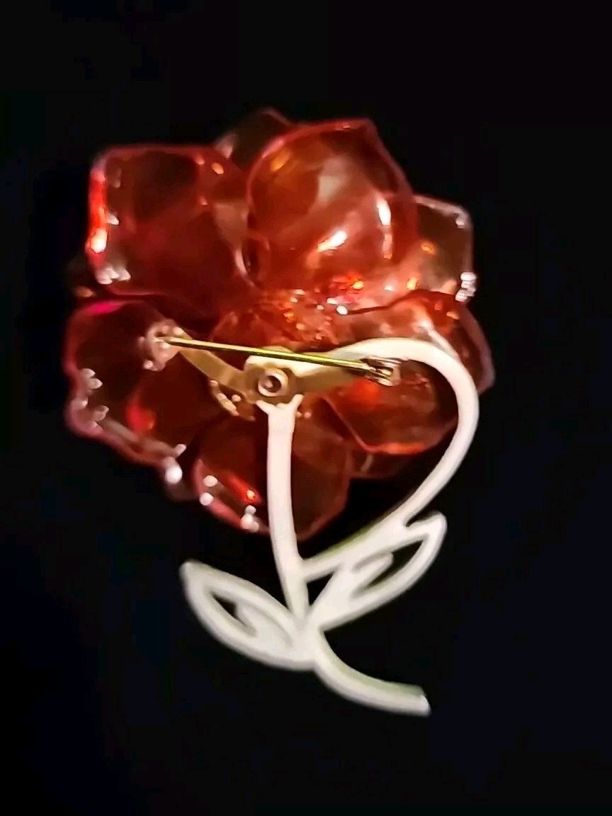 Vintage Cellulose Acetate Lucite Orange Flower Brooch