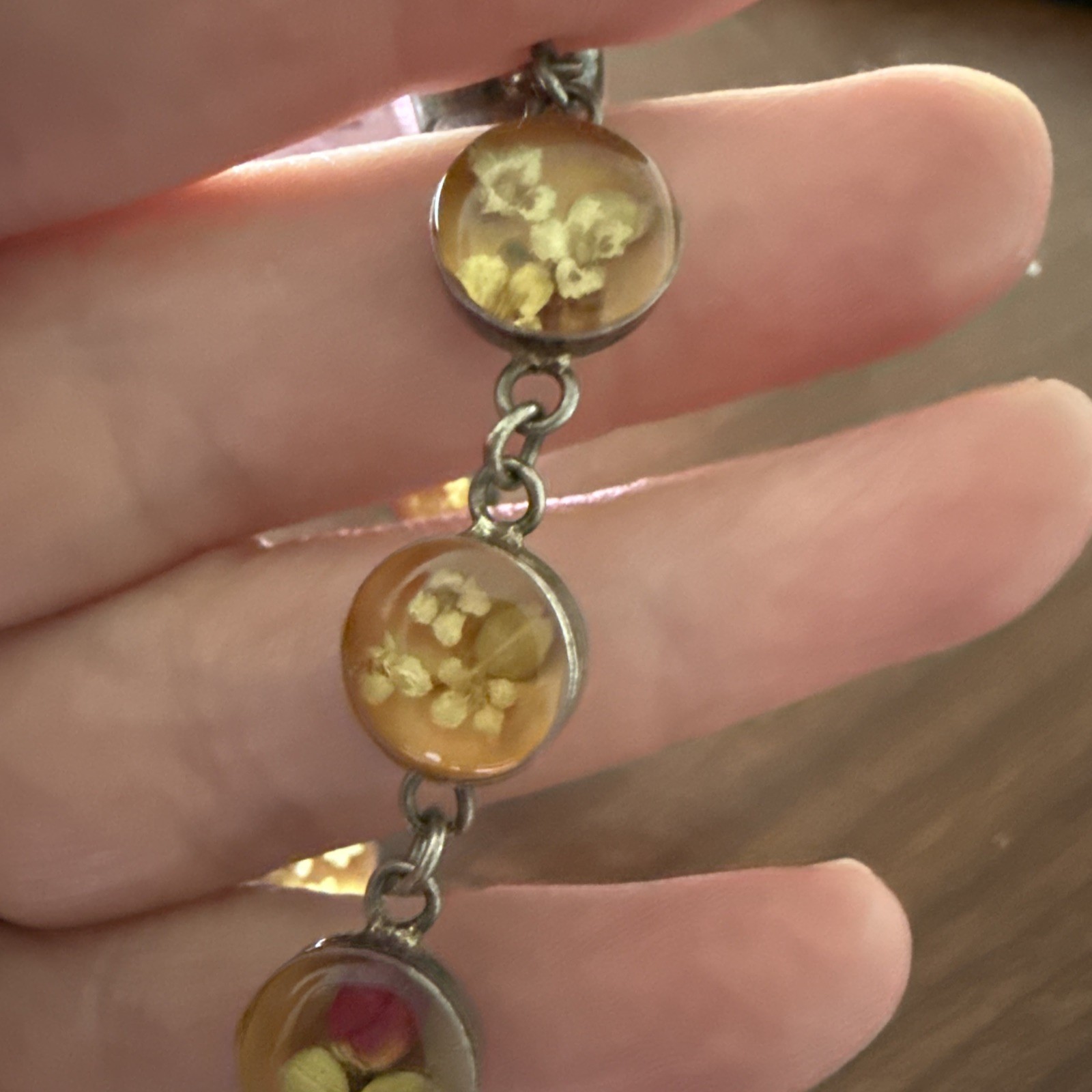 Vintage Resin Real Flowers Sterling Bracelet Grown & Made By Artist N Seaside Fl