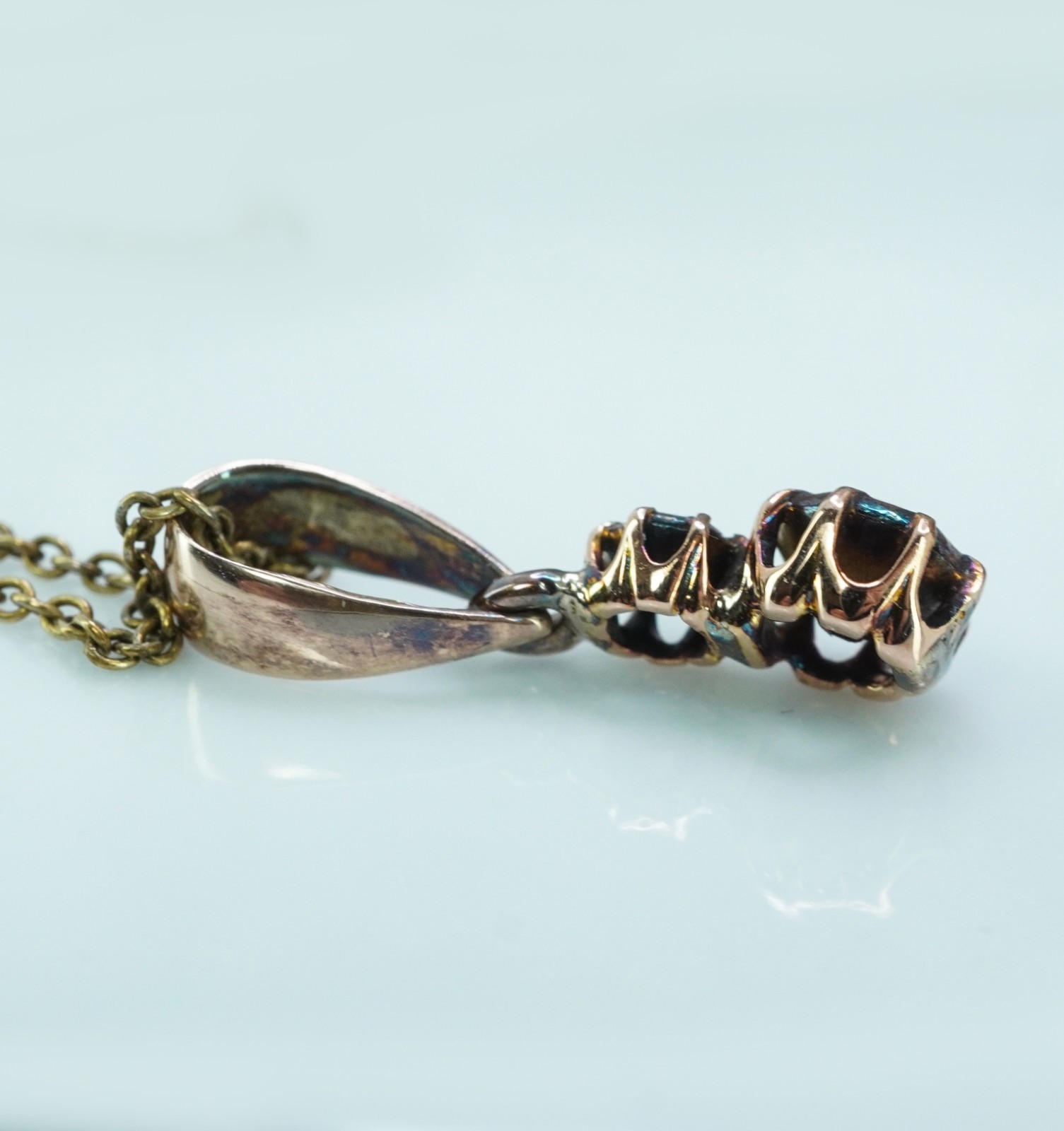 Georgian Antique Rose cut Diamond Pendant Charm 14K Gold Silver
