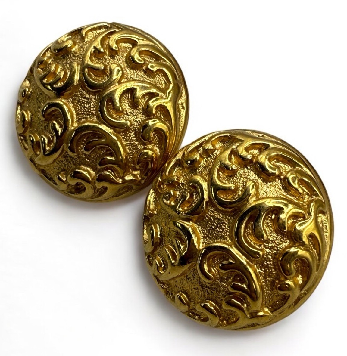 Vintage Gold Tone Ornate Victorian Revival Ornaments Circles Earrings