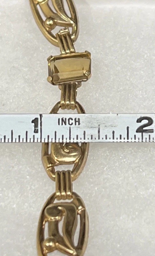 Vintage 1/20th 12K Gold Filled Link Bracelet w Yellow Stones—8.25” Long