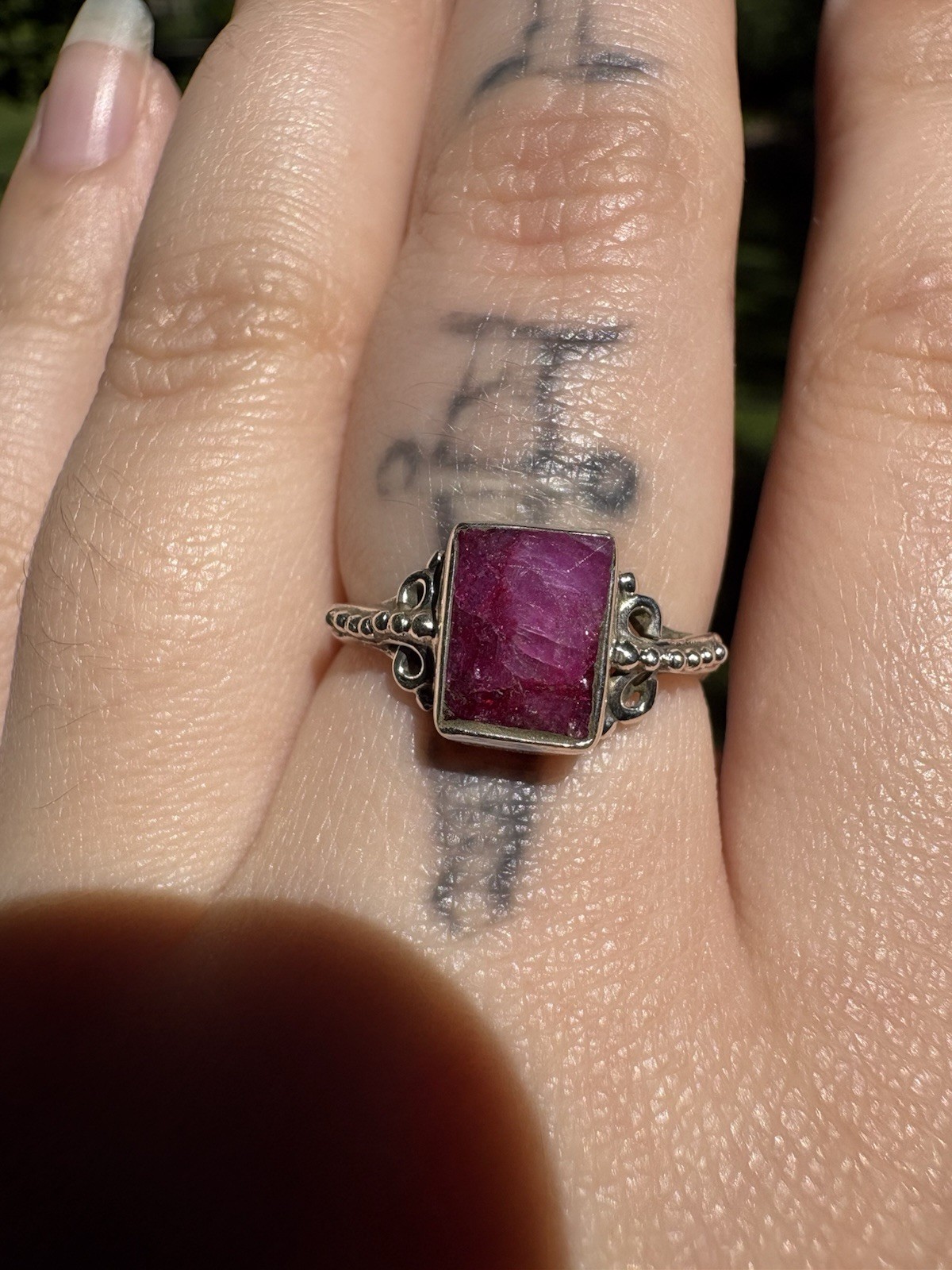 Solid Sterling Ruby Ring Sz 6.5