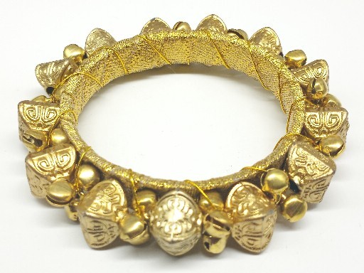 Vintage Goldtone India Lace Bridal Bollywood Bracelet With Multiple Bells Ethnic