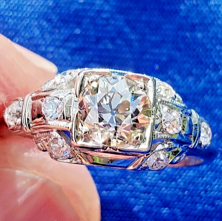Original EARTH MINED DIAMOND ART Deco Engagement Ring SOLID 18K GOLD Solitaire 7