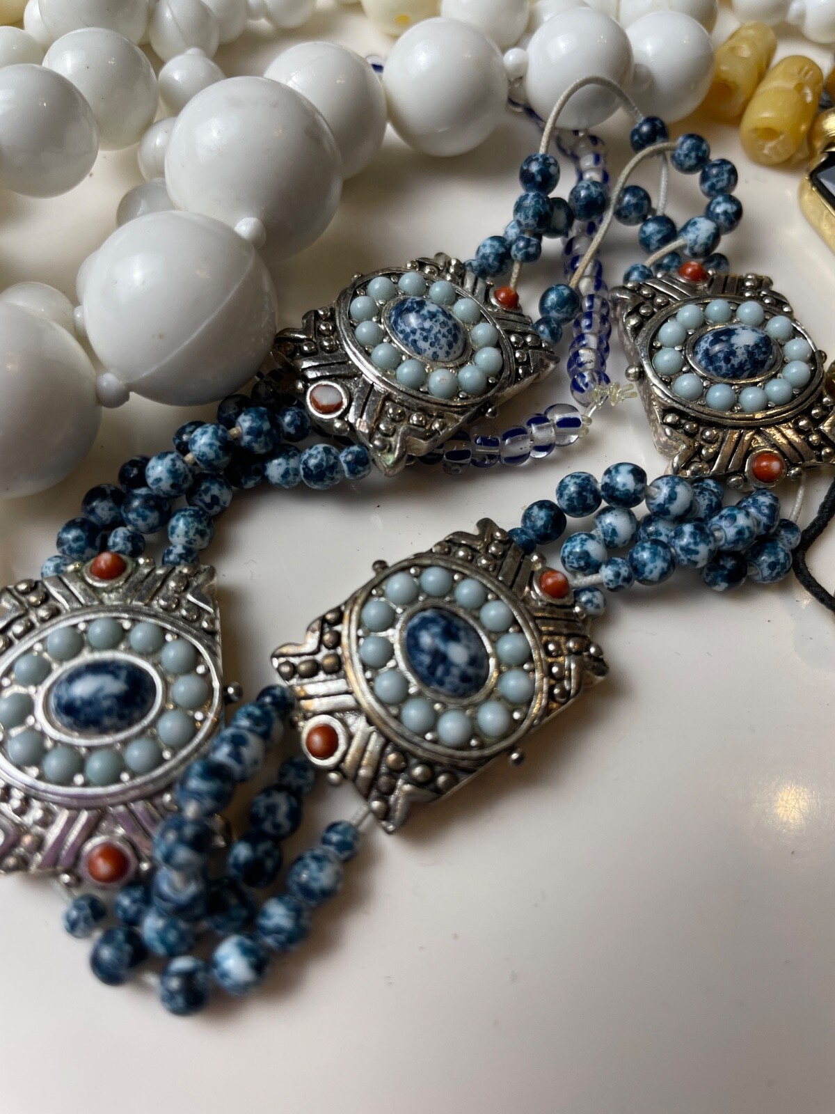 Lot Vintage Costume Jewelry For Repurposing And Wear Shell Necklace Beads Etc.