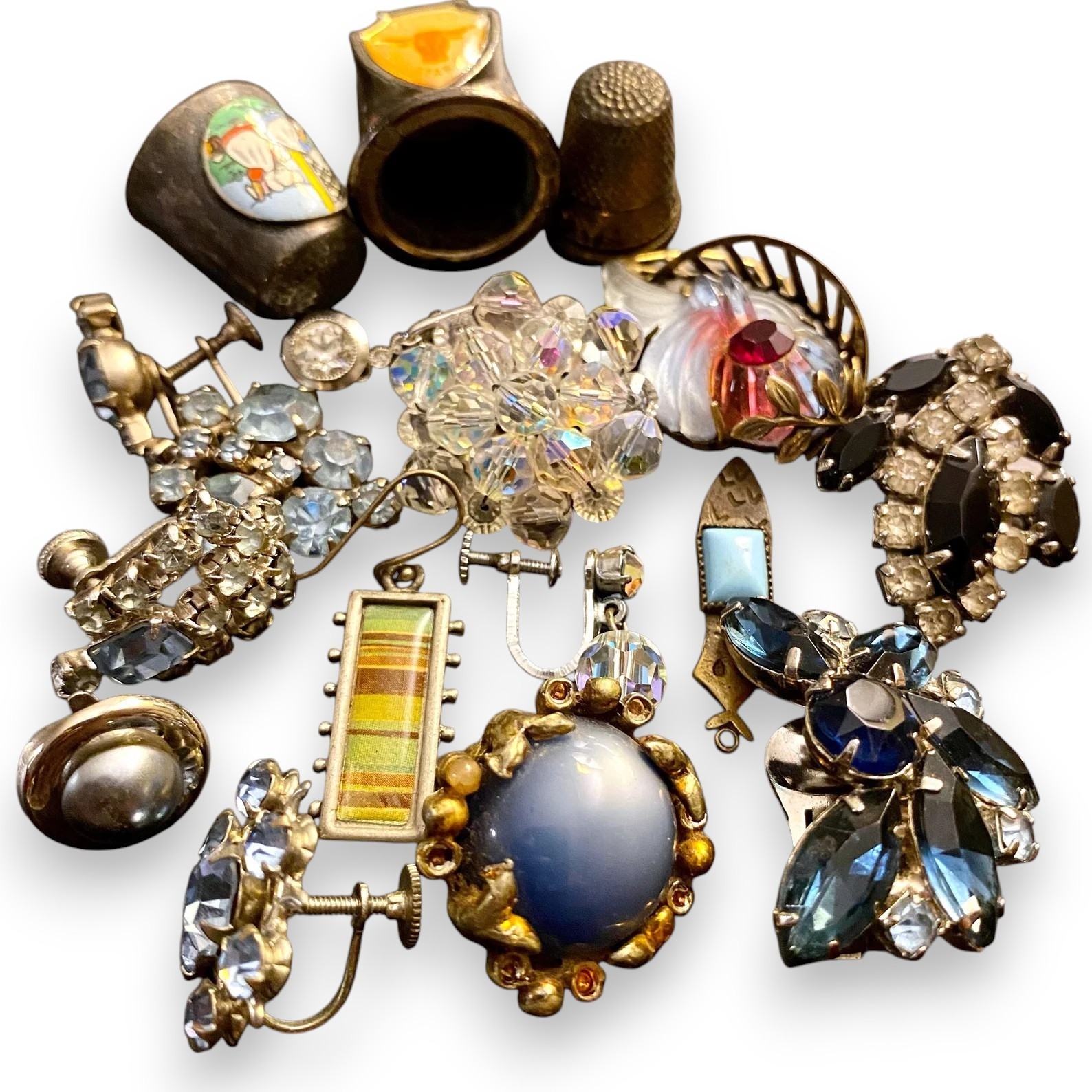 Vintage Junk Drawer Jewelry Lot Earring Trinket Edlee Germany Texas State