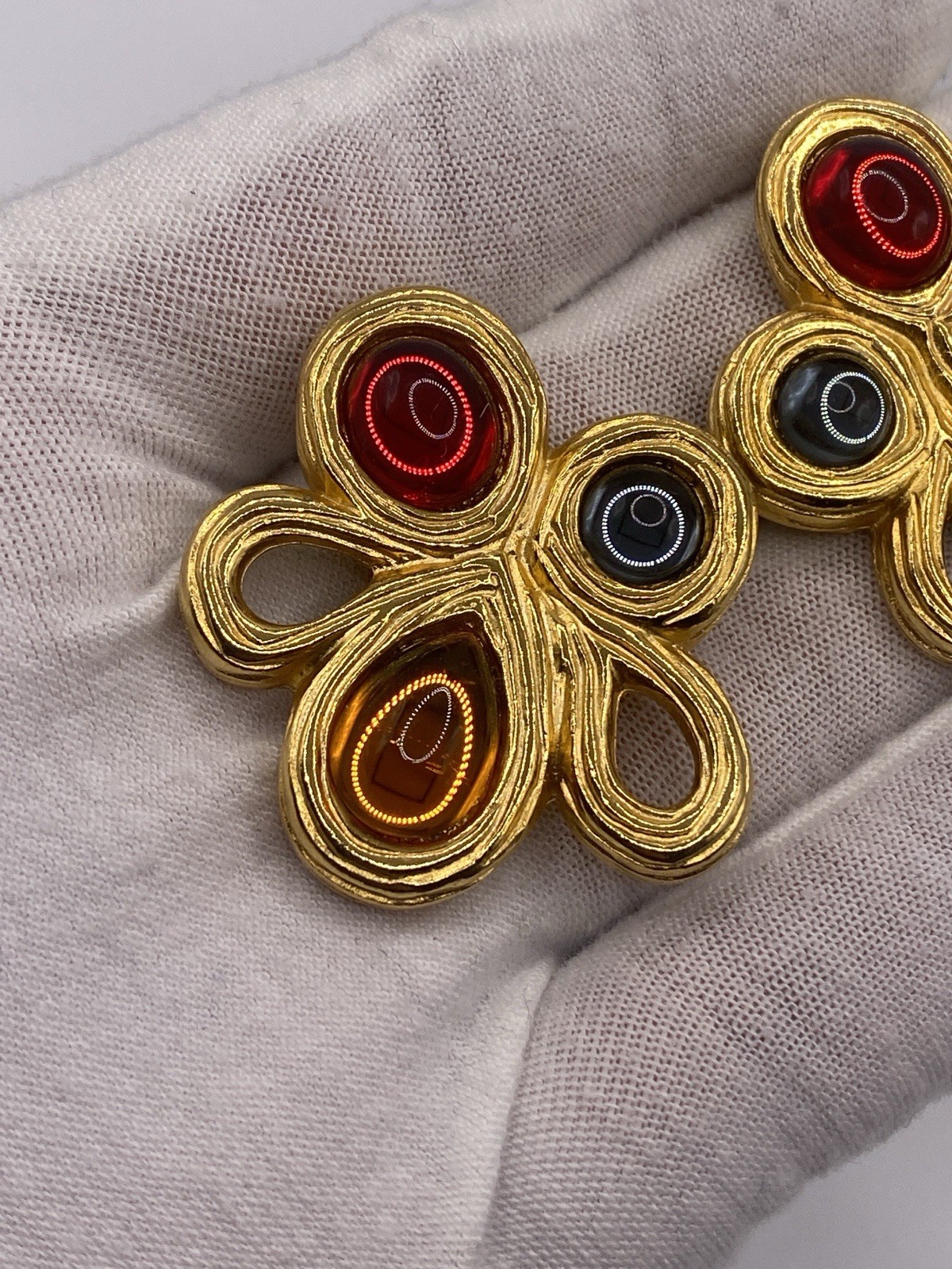 Givenchy Vintage Gripoix Clip Earrings Gold Tone