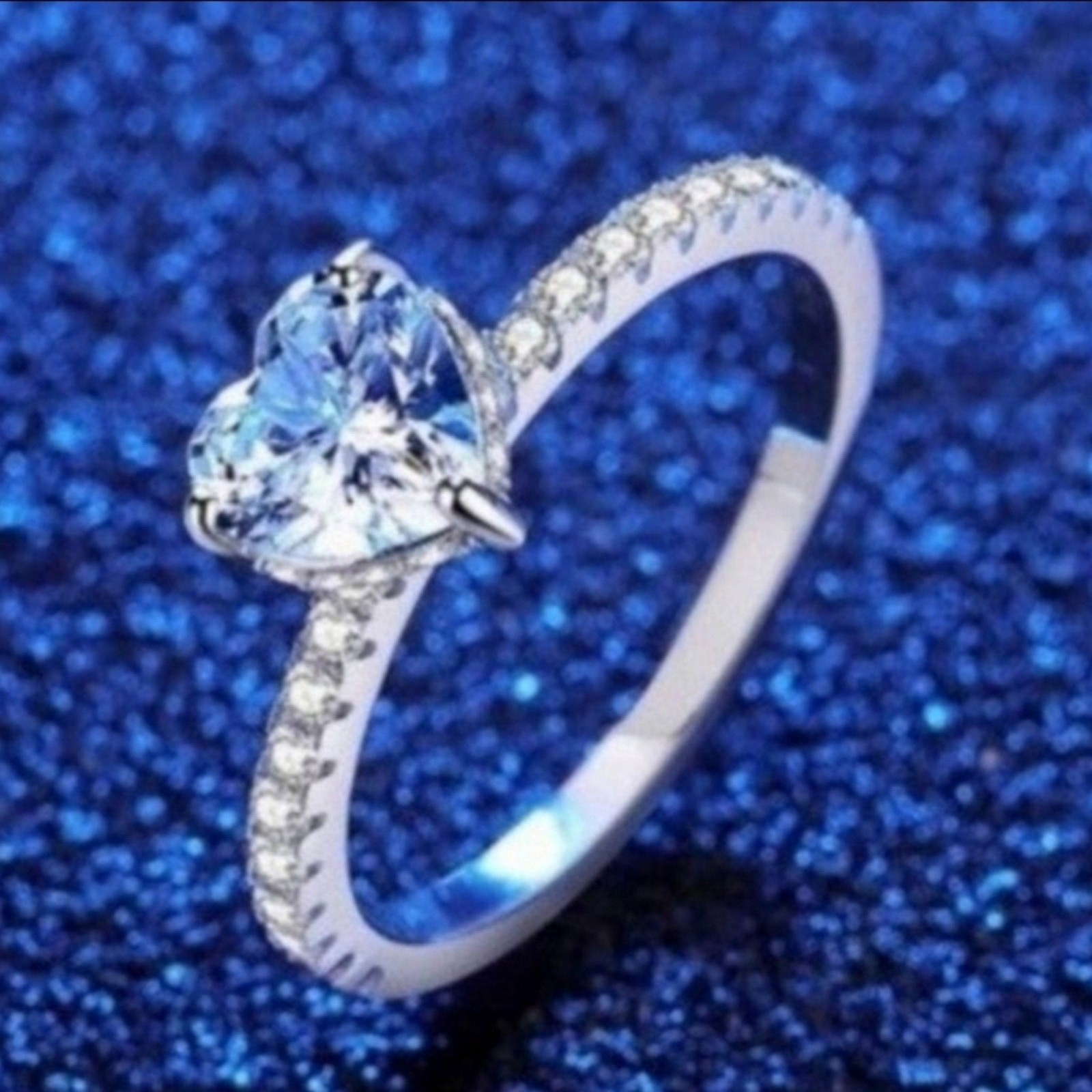 Moissanite Heart Engagement Ring Gemstone Hidden Halo CZ Sterling Silver 6 NWT
