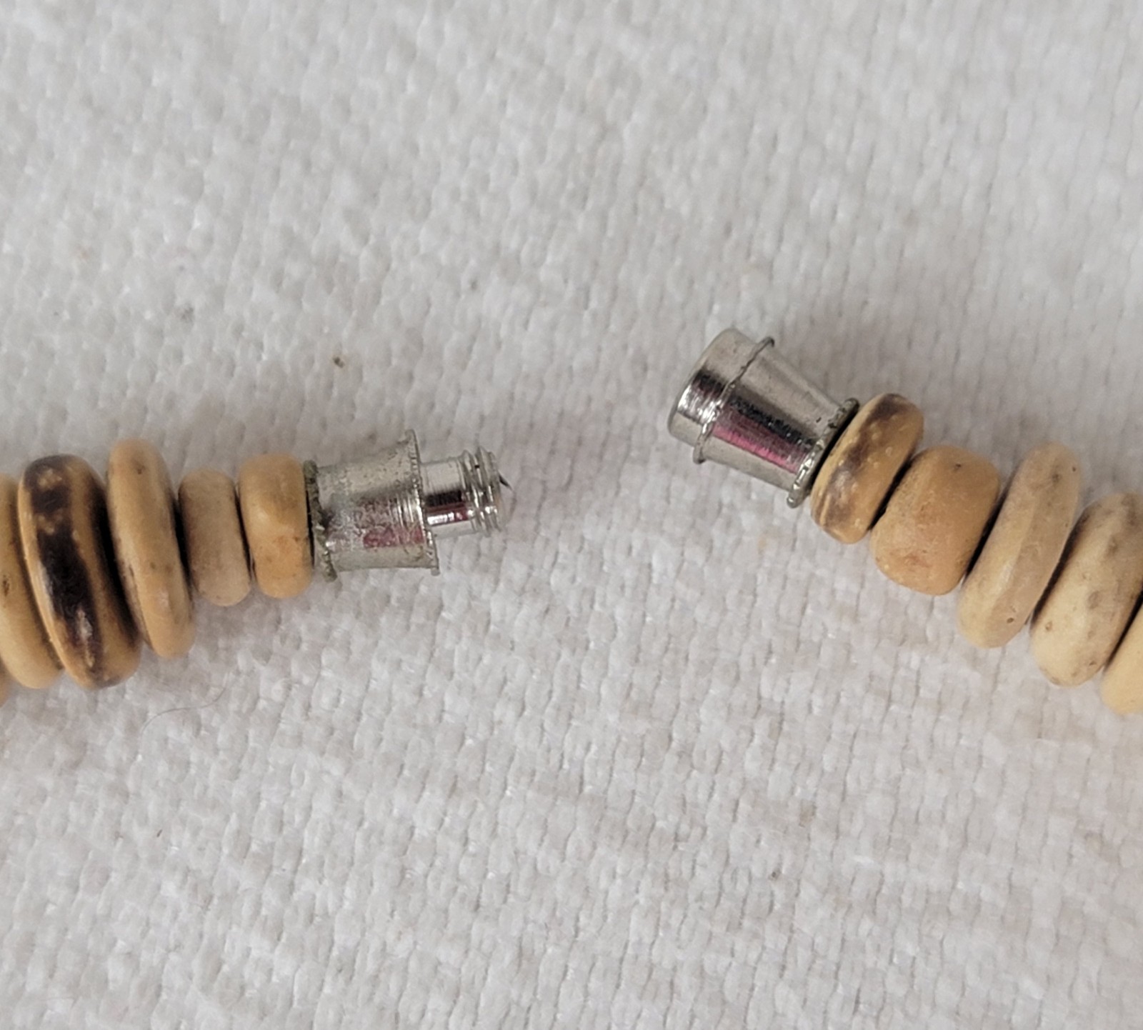 2 Vtg African Carved Wood Safari Necklaces Elephant Rhino Shell Discs Beads Boho