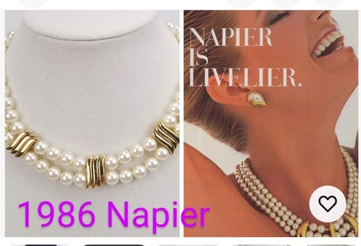NAPIER Signed 2-Strand Pearl Gold Plated GORGEOUS Collar 1986 Statement Necklace