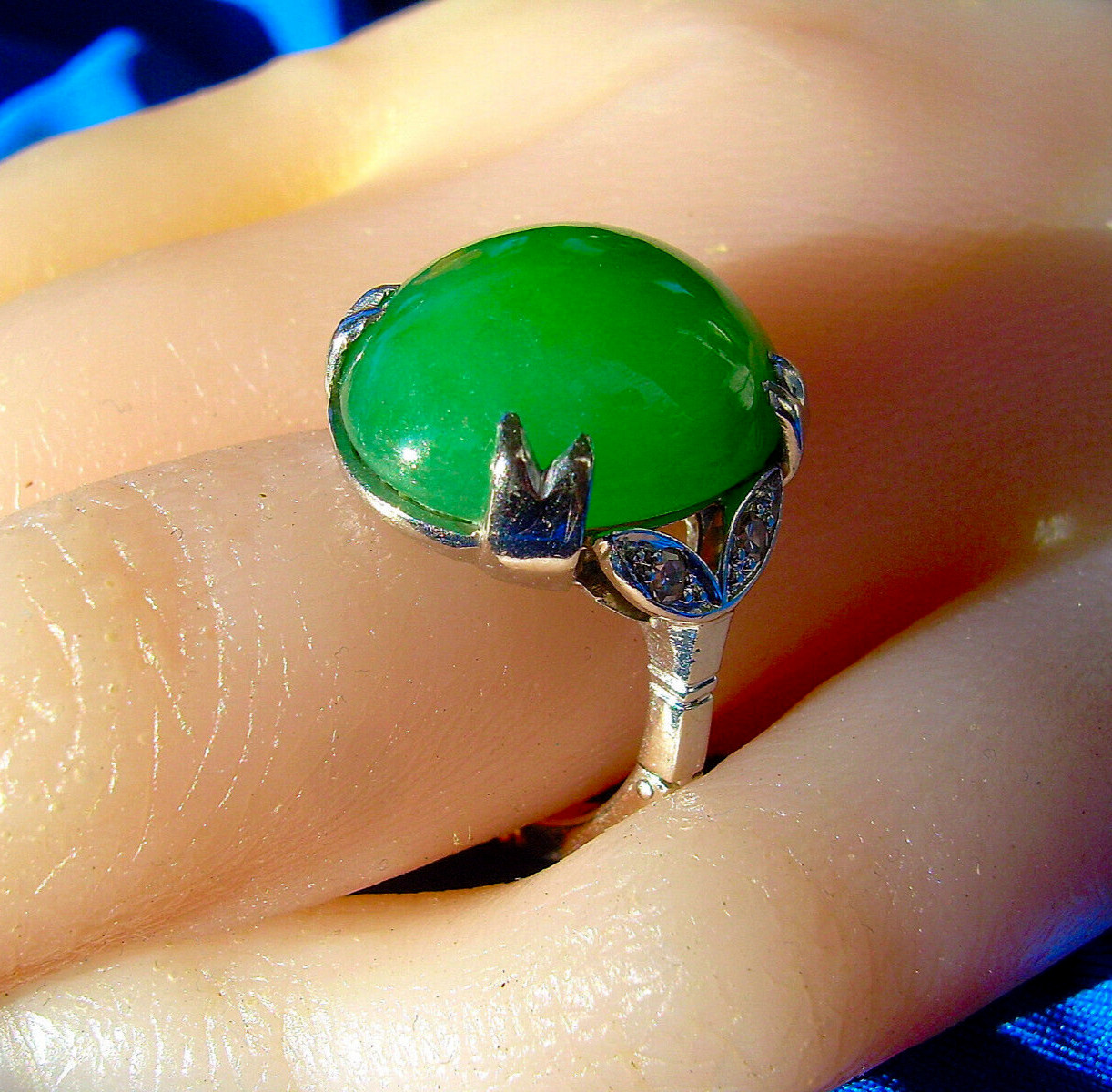 Original EARTH MINED JADEITE Jade Antique Engagement Ring Diamond Deco 14K GOLD