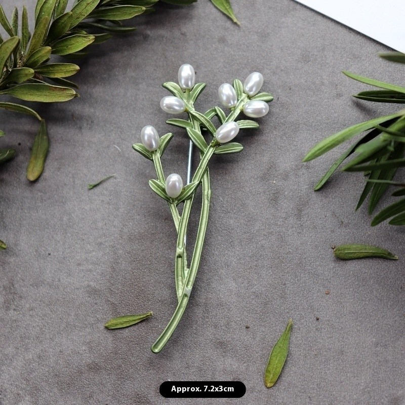 Vintage Green Color Plant Pearls Brooch Pin Flower Brooch For Women Jewelry Gift