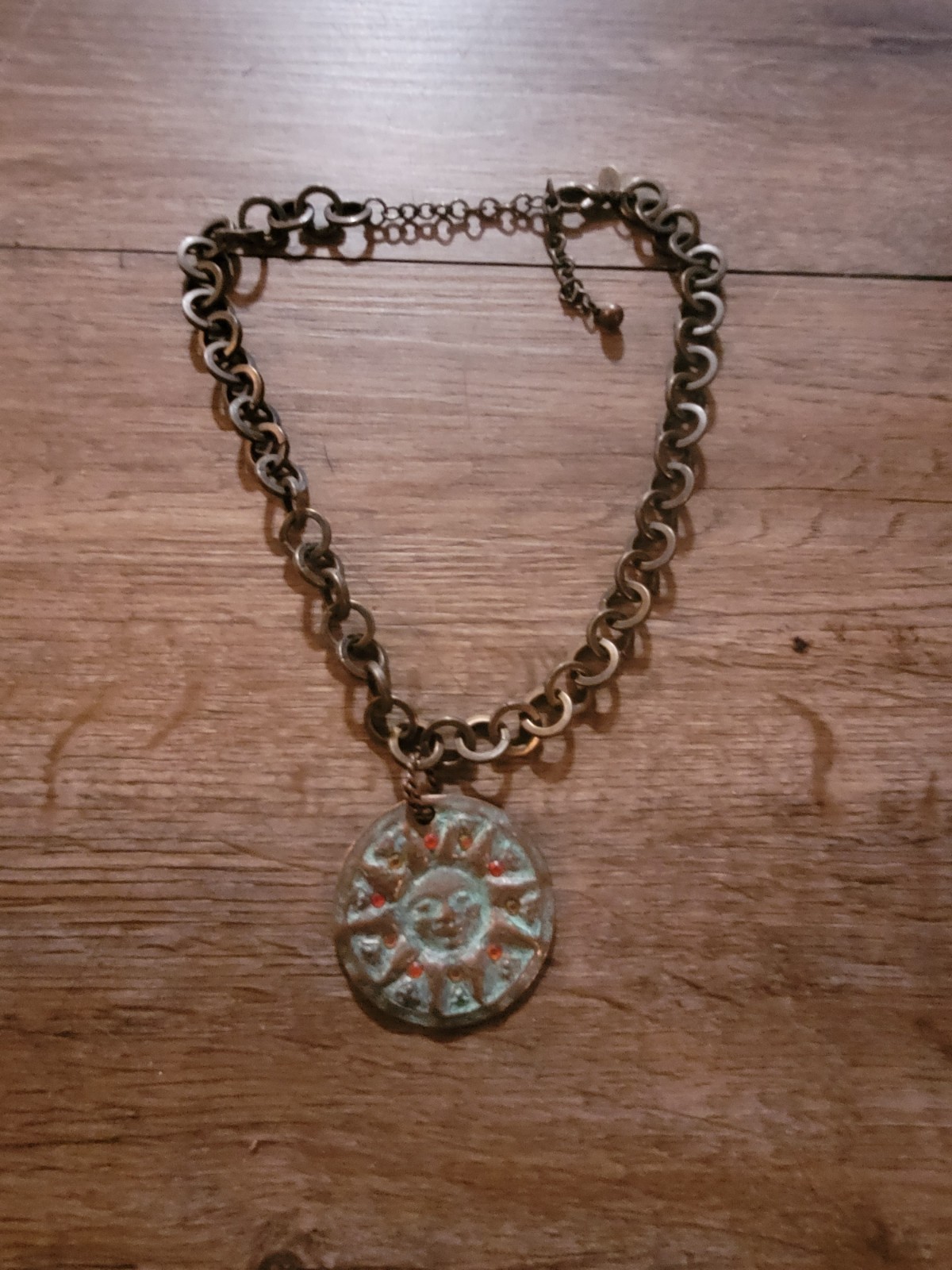 Signed Chicos Aztec Tribal Brutilist Chunky Rolo Brass Chain Unisex Rhinestone