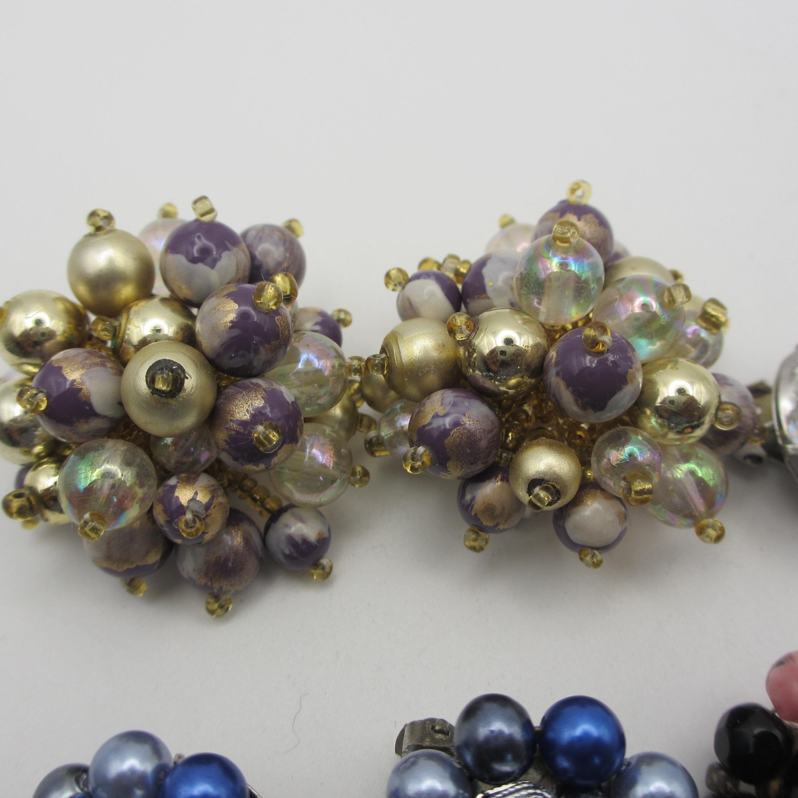 Vintage Cluster Beaded Earrings 6 Pair Hong Kong Japan Western Germany Clip Ons