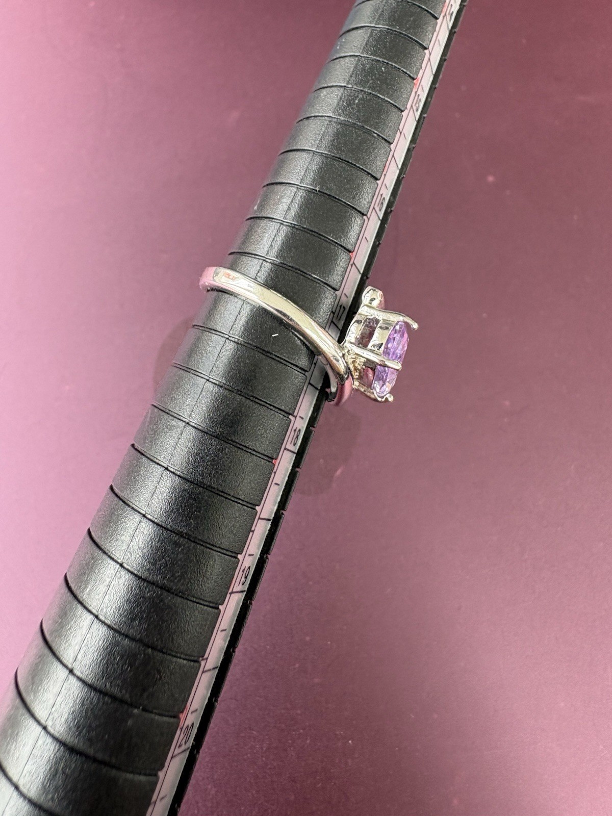 GR China Silver Tone Ring With Purple Rhinestone Size 6 3/4
