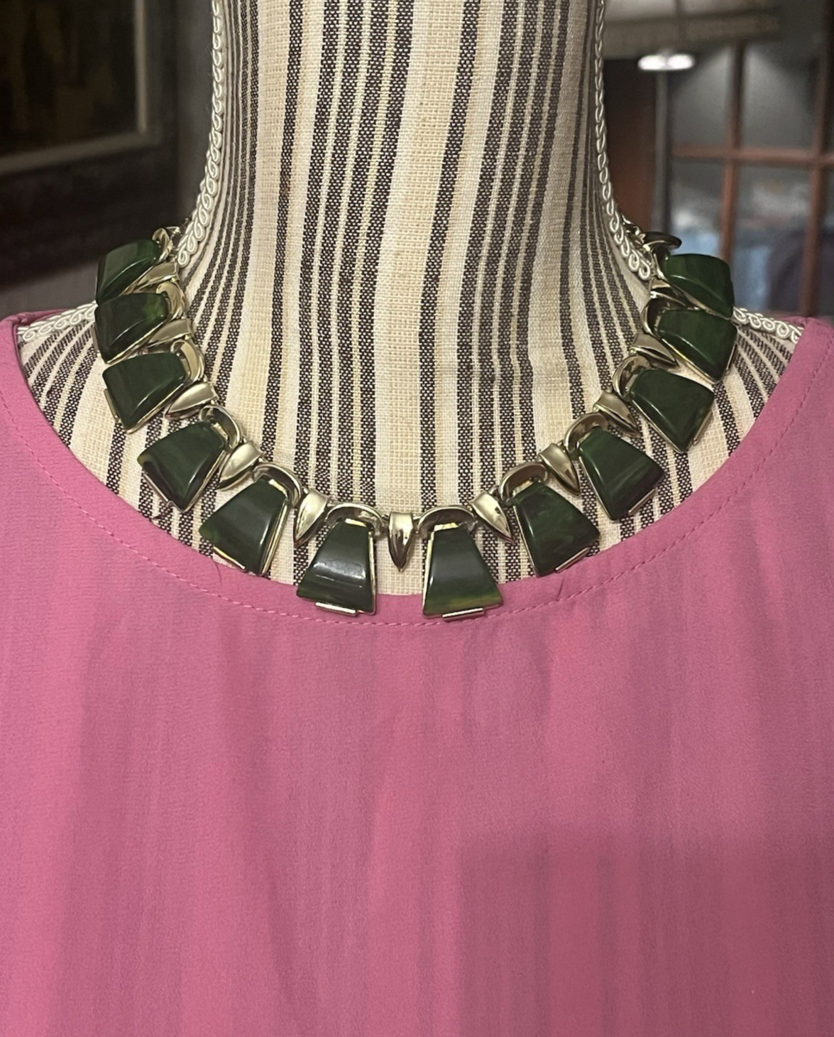 Vintage CHAREL Spinach Green Bakelite, Egyptian Revival, Necklace, Simi Tested!