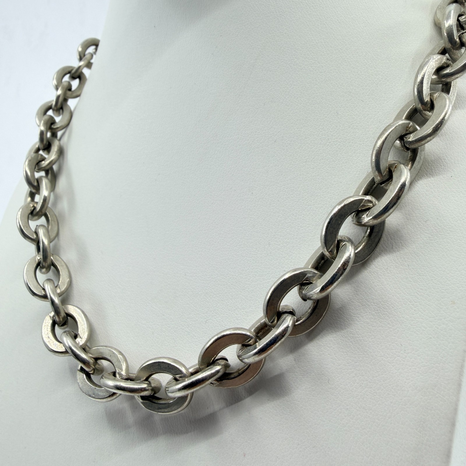 Vintage Silver Tone Chunky Cable Chain Necklace Retro Bold Heavy Link Choker