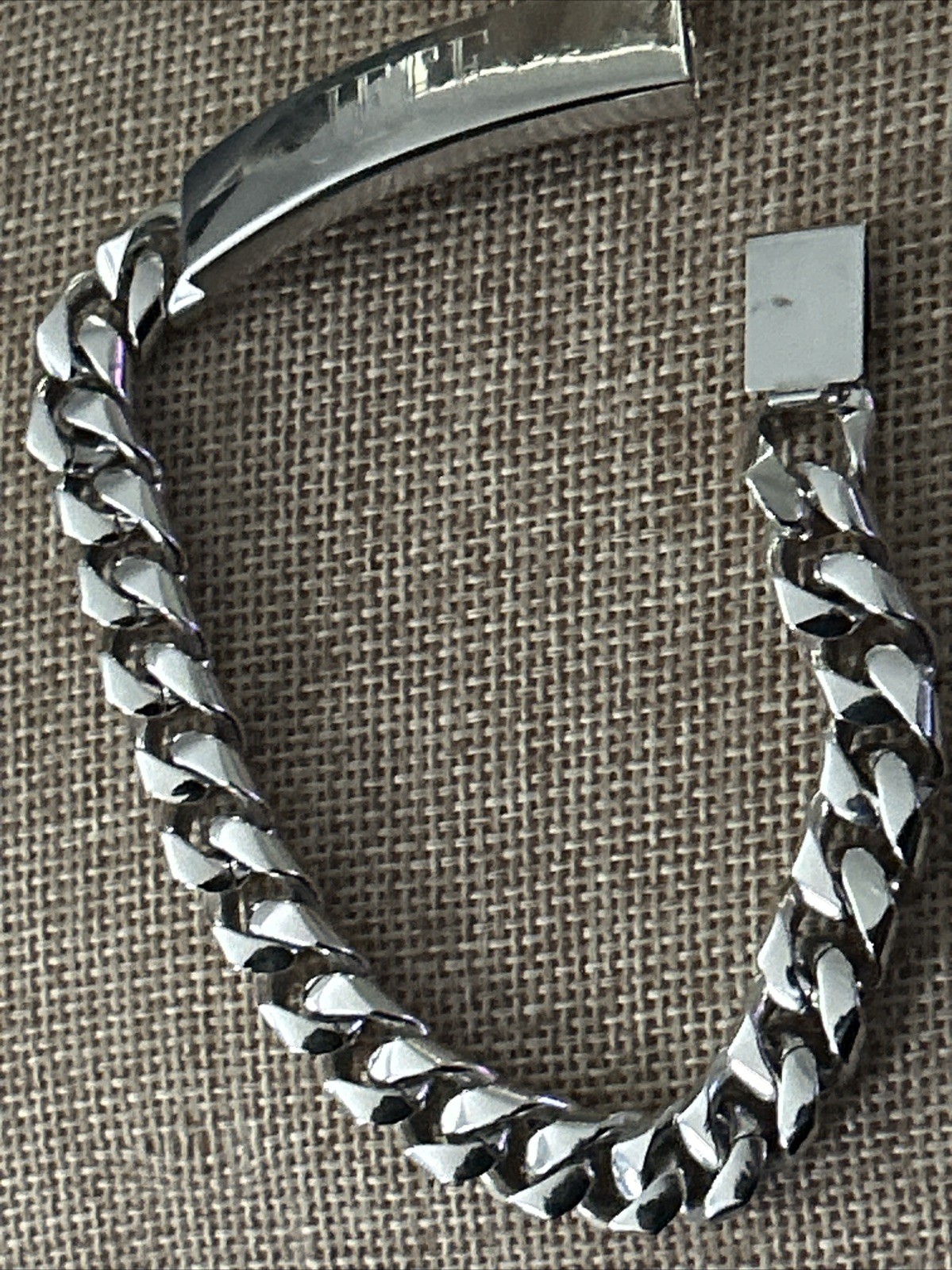 VTG Speidel ID Bracelet RHODIUM Plated Large Curb Cuban Link Inscription JEFF
