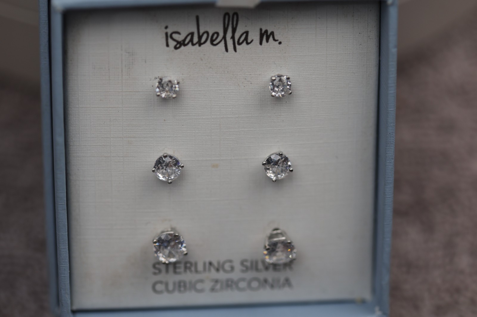 3 Pairs isabella m. Stud Gemstone Earrings Sterling Silver