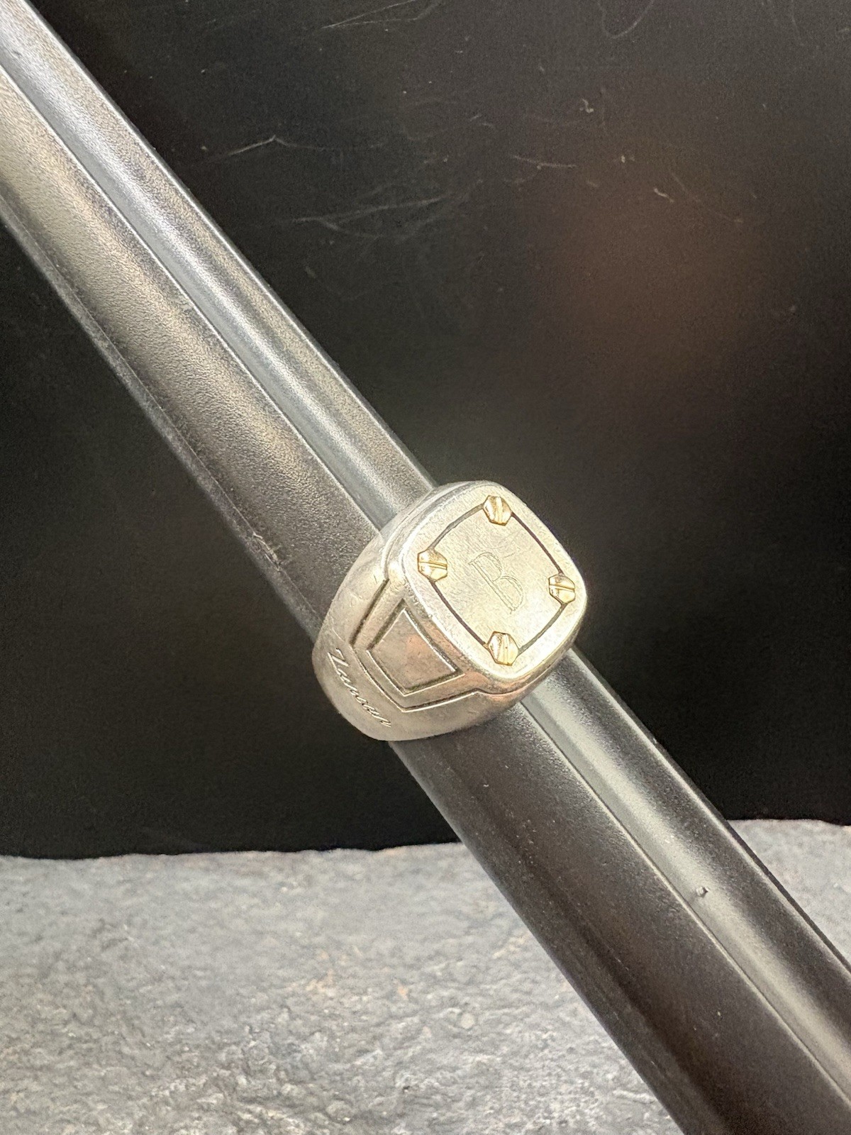 SZ 9.5 Vintage Sterling Silver Zancan Gioielli Mens Monogram Signet Ring Italy