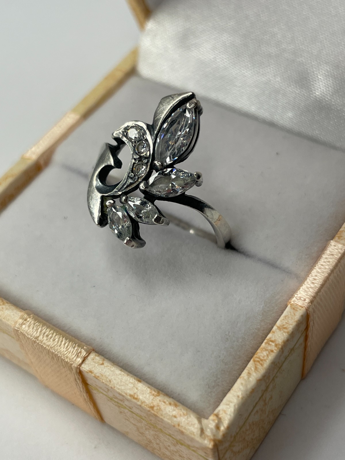 Vintage Russian Soviet Sterling Silver 925 Ring Cubic Zirconia USSR Women’s