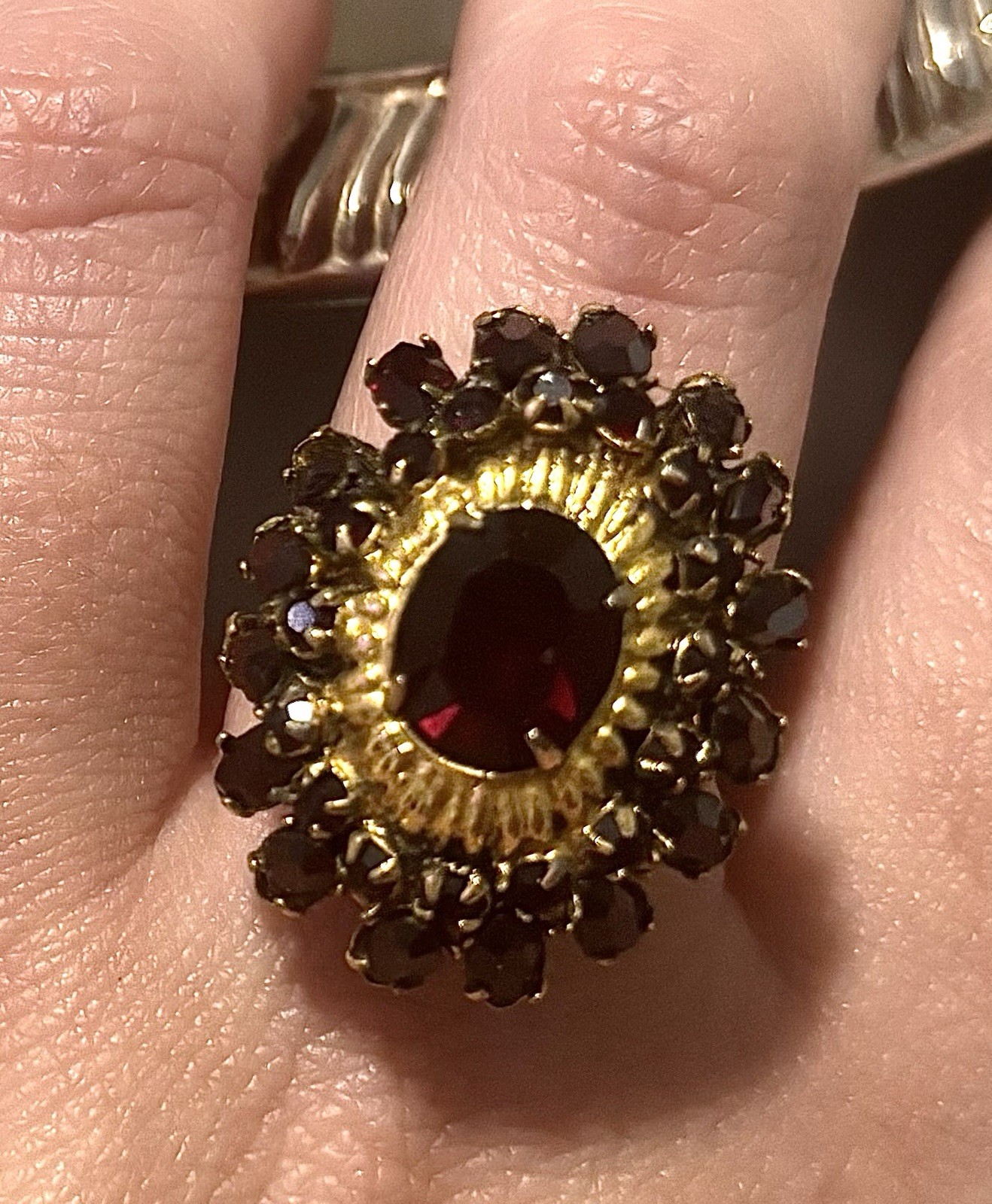 Vintage SIGNED Florenza Brooch Pendant Ring Set RARE HTF Garnet Red Gold Dangle