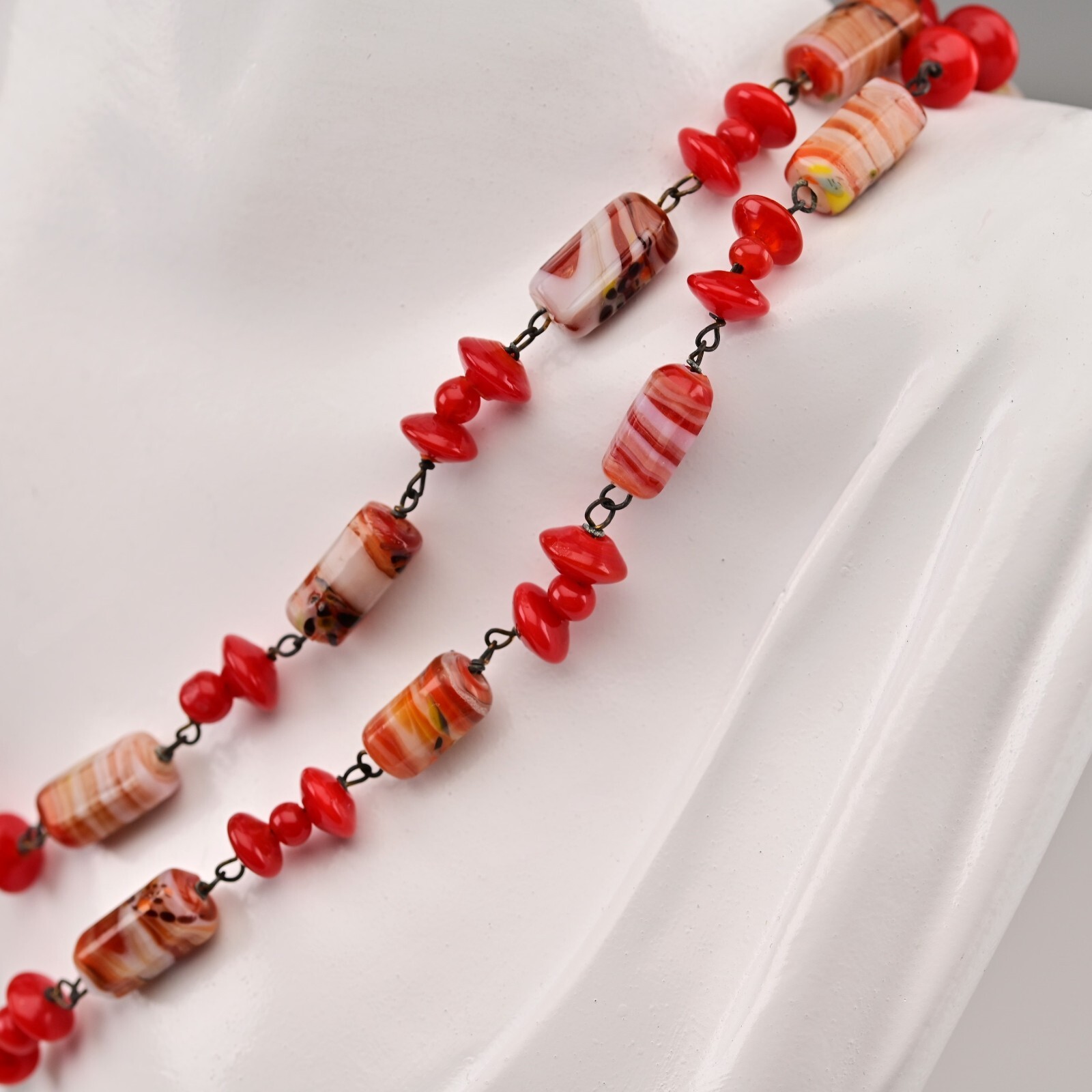 Vintage Original Italian Venetian Silver Murano Art Glass Beaded Estate Necklace