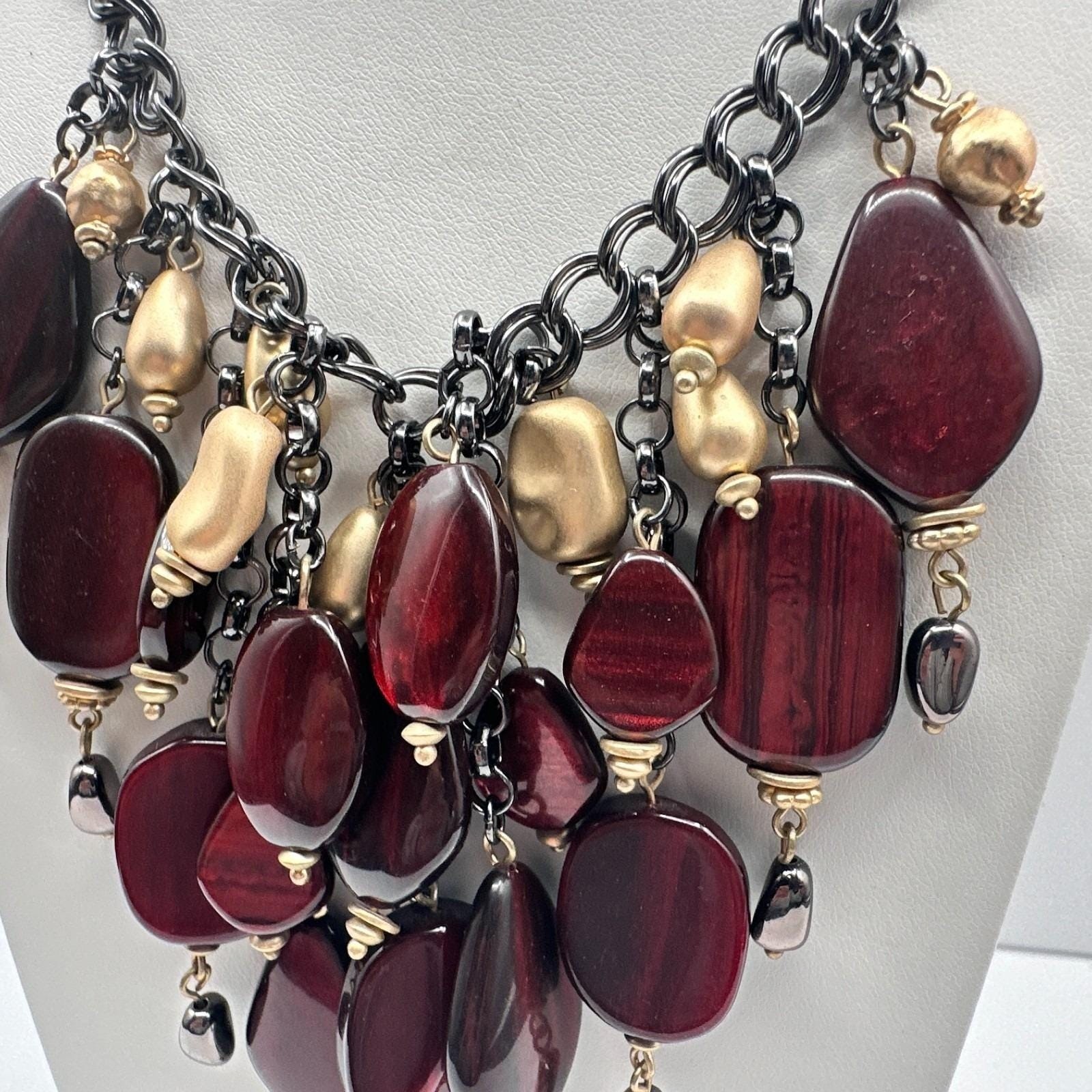 Vintage 90s Statement Chunky Bib Necklace Bold Boho Classic Women’s Jewelry