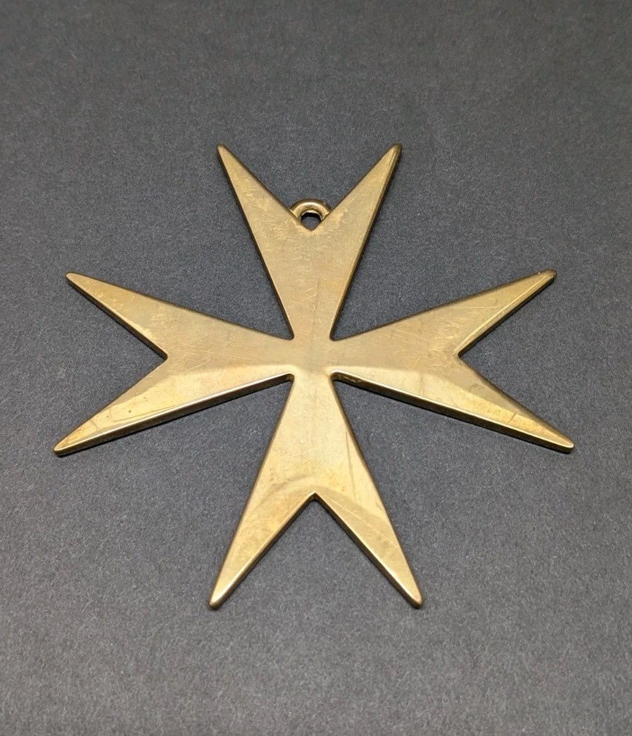 Brass Maltese Cross Pendant Ornament Gold Large Solid Vintage