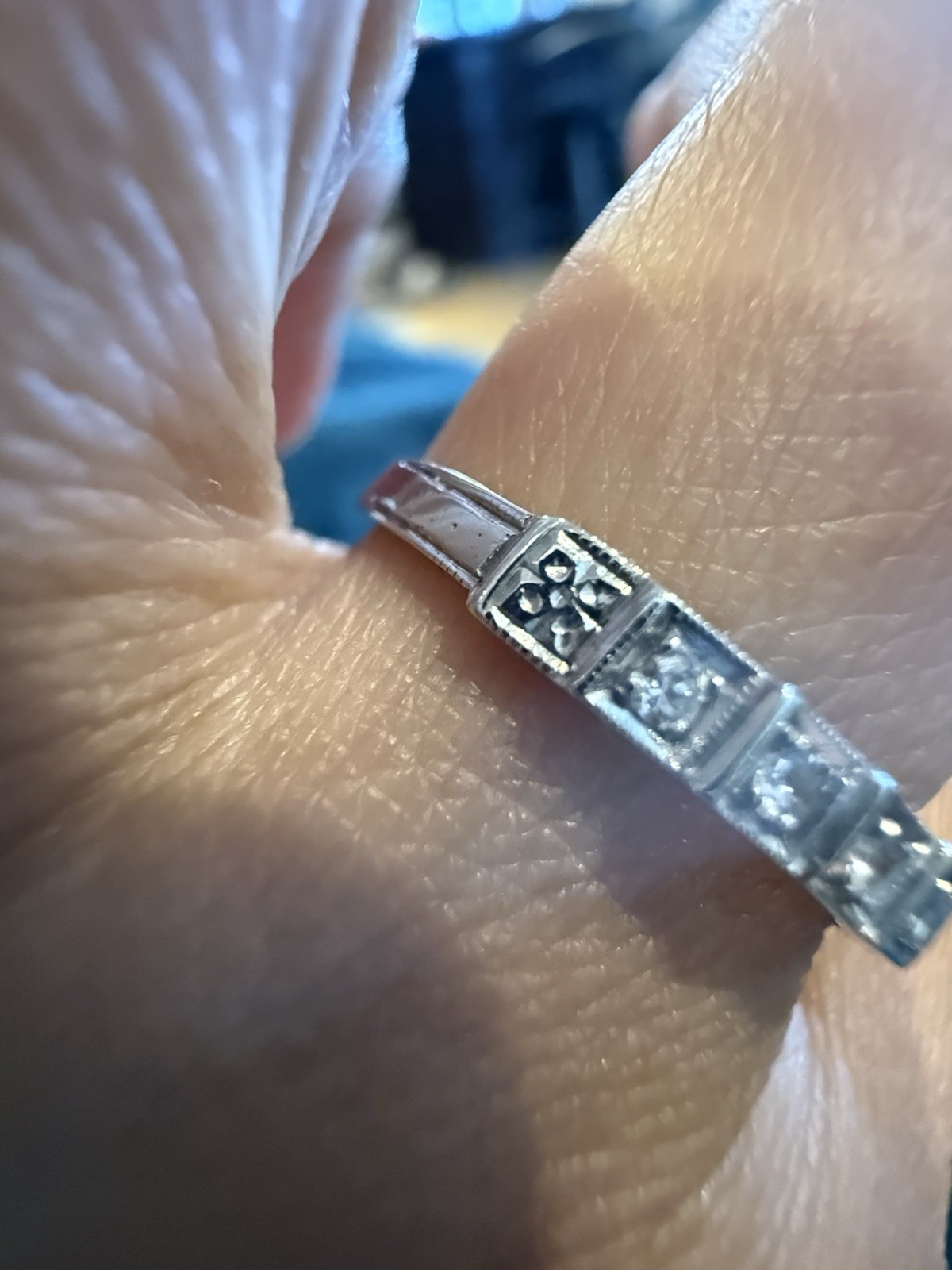 art Deco 7 Stone Single Cut diamond 14k band wedding estate antique ring