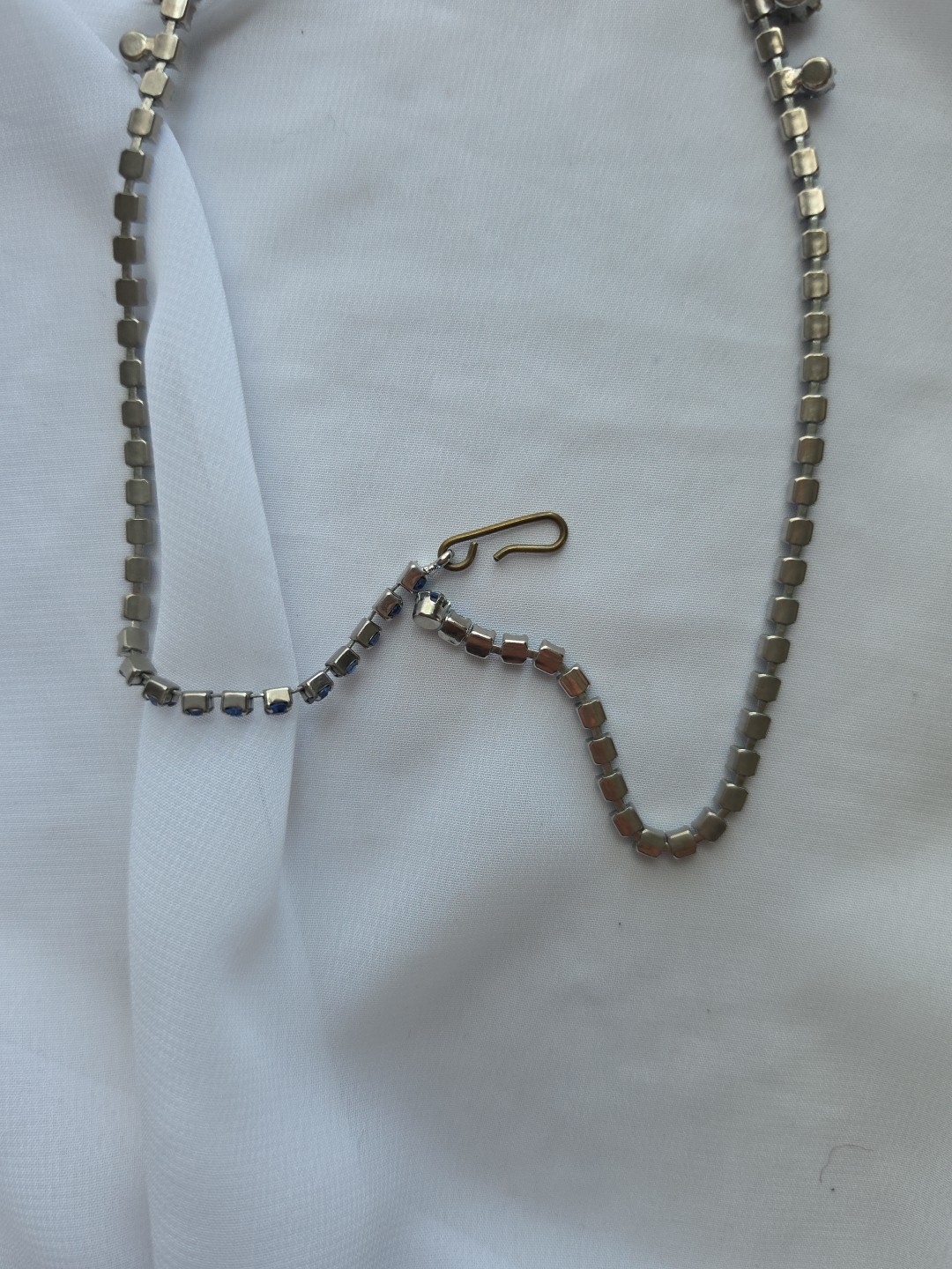 Mid Century Two Tone Blue Rhinestone Choker Necklace 16″