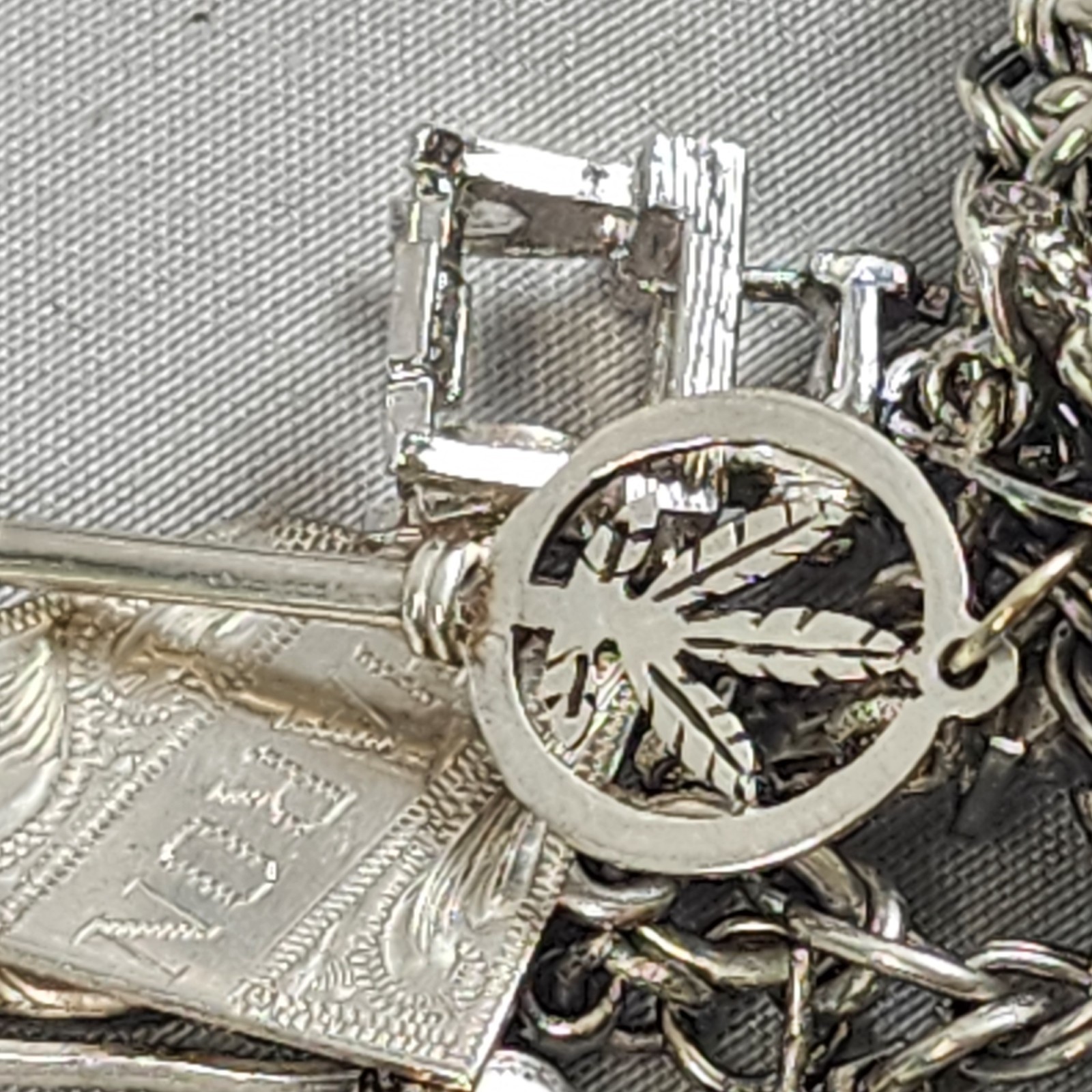VTG Charm Bracelet 50+ Charms Sterling + Mixed Metals Movable Parts Estate Sale