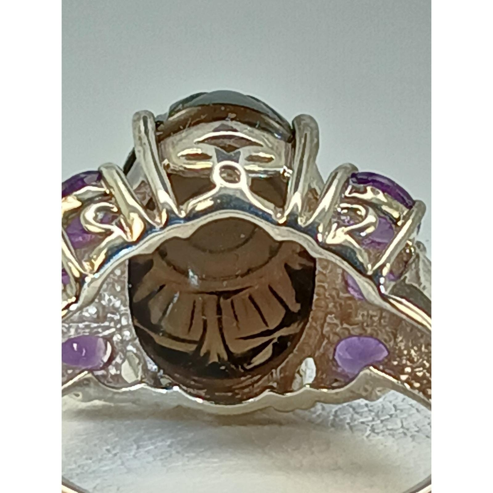 Vintage 1990s Thailand CBS 925 Sterling Silver Carved Onyx Amethyst Ring Size 8