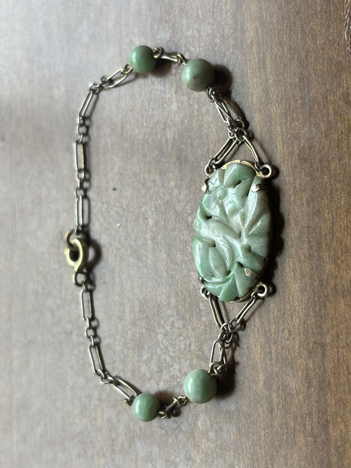 Antique Chinese Old Mine Art Deco Edwardian Jade Carved bracelet