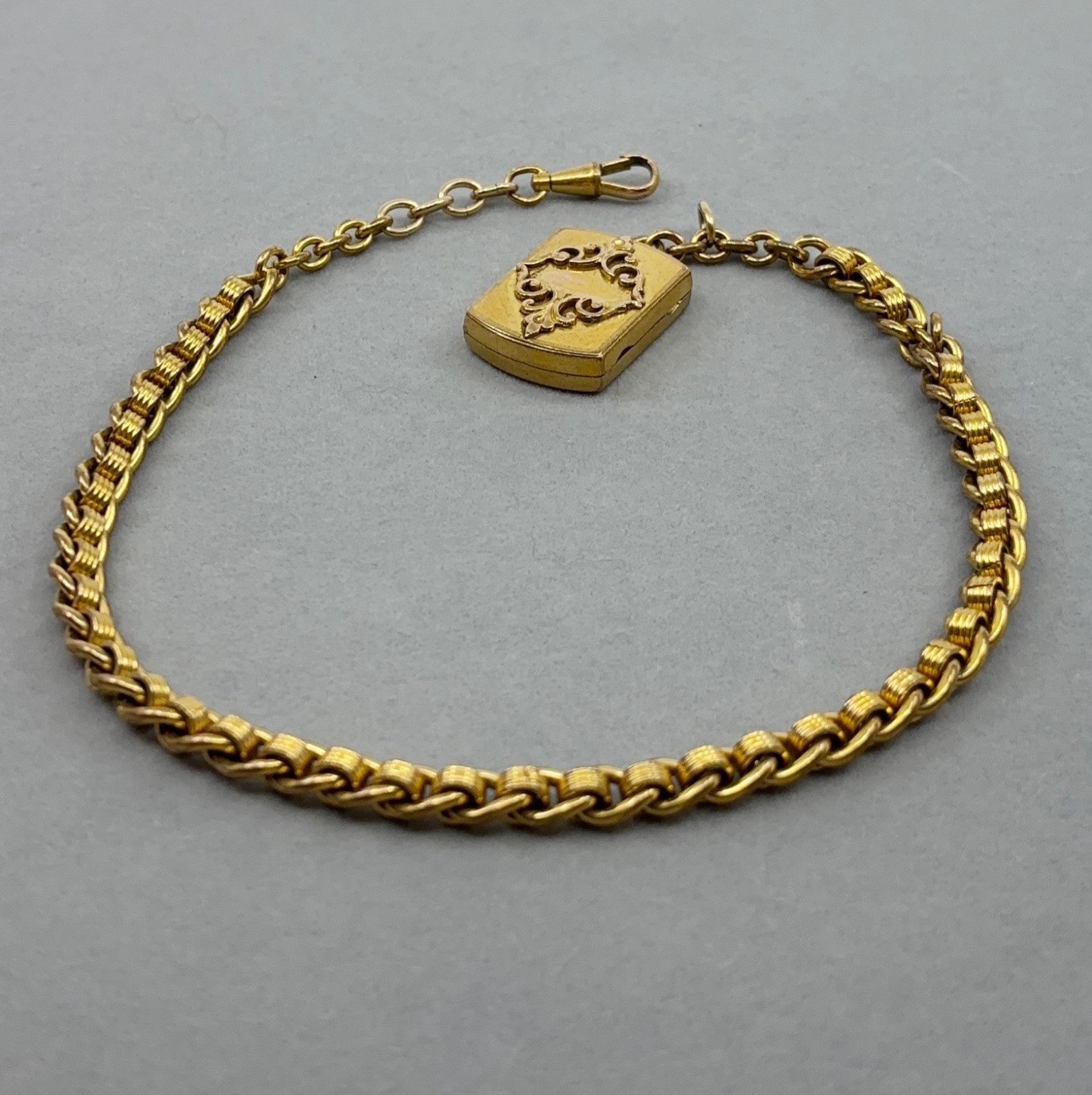 Antique Victorian Gold Filled Watch Chain Fob Locket Necklace Dog Clip