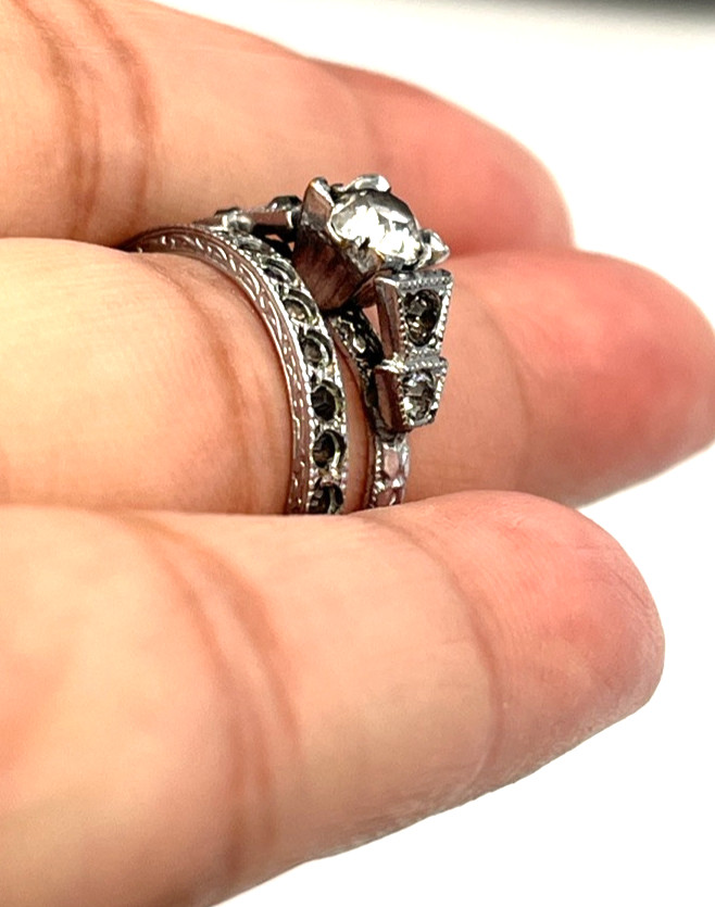 Vintage Little Nemo Paste Stone Ring Set Silver Tone Size 4.75 – 6