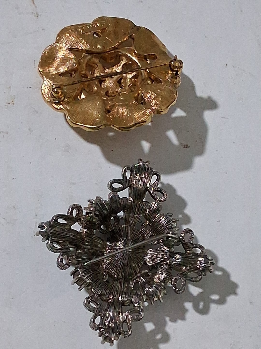 Vtg Costume Jewelry (4) Brooches Lot Signed Unsigned Rhinestone Missing