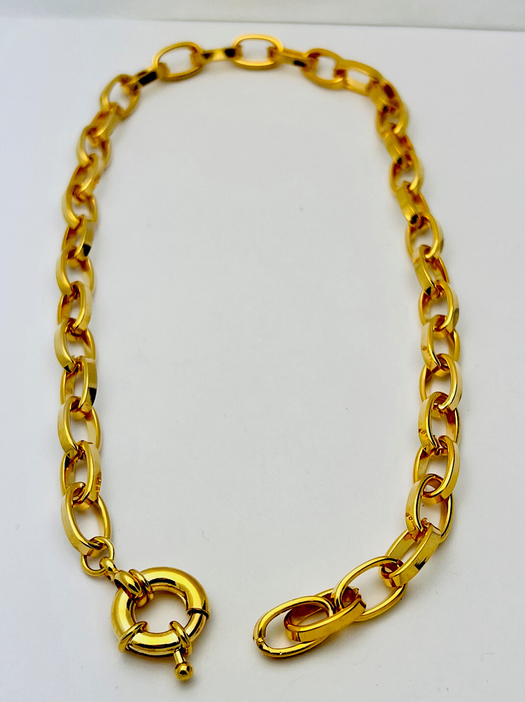 Vintage Gold Plated Flat Oval Link Necklace 18”
