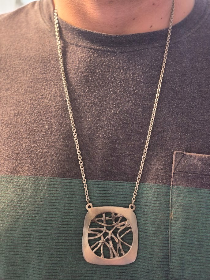 Vintage 1970’s Scandinavian Modernist Pewter Pendant Necklace Nordic Unisex/GOOD