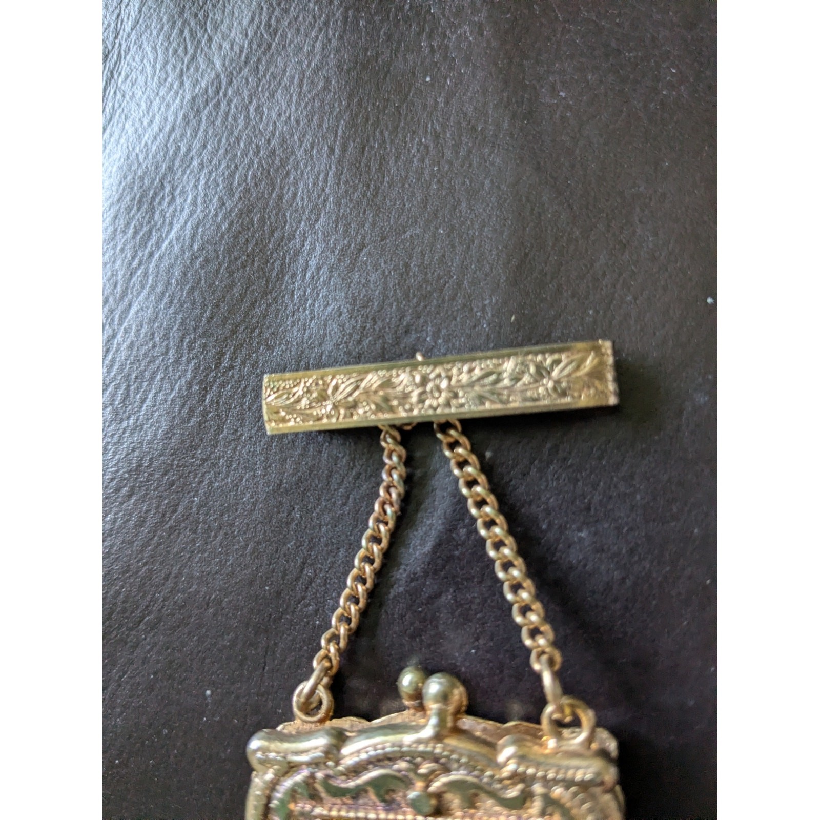 Vintage Miniature Gold-Tone 3″ Metal Mesh Chatelaine Purse Clip