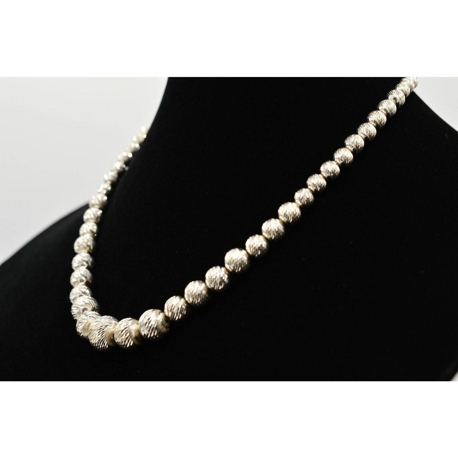 Vintage Statement Collar Necklace Chain Beaded Silver Non-Magnetic Metallic BinM