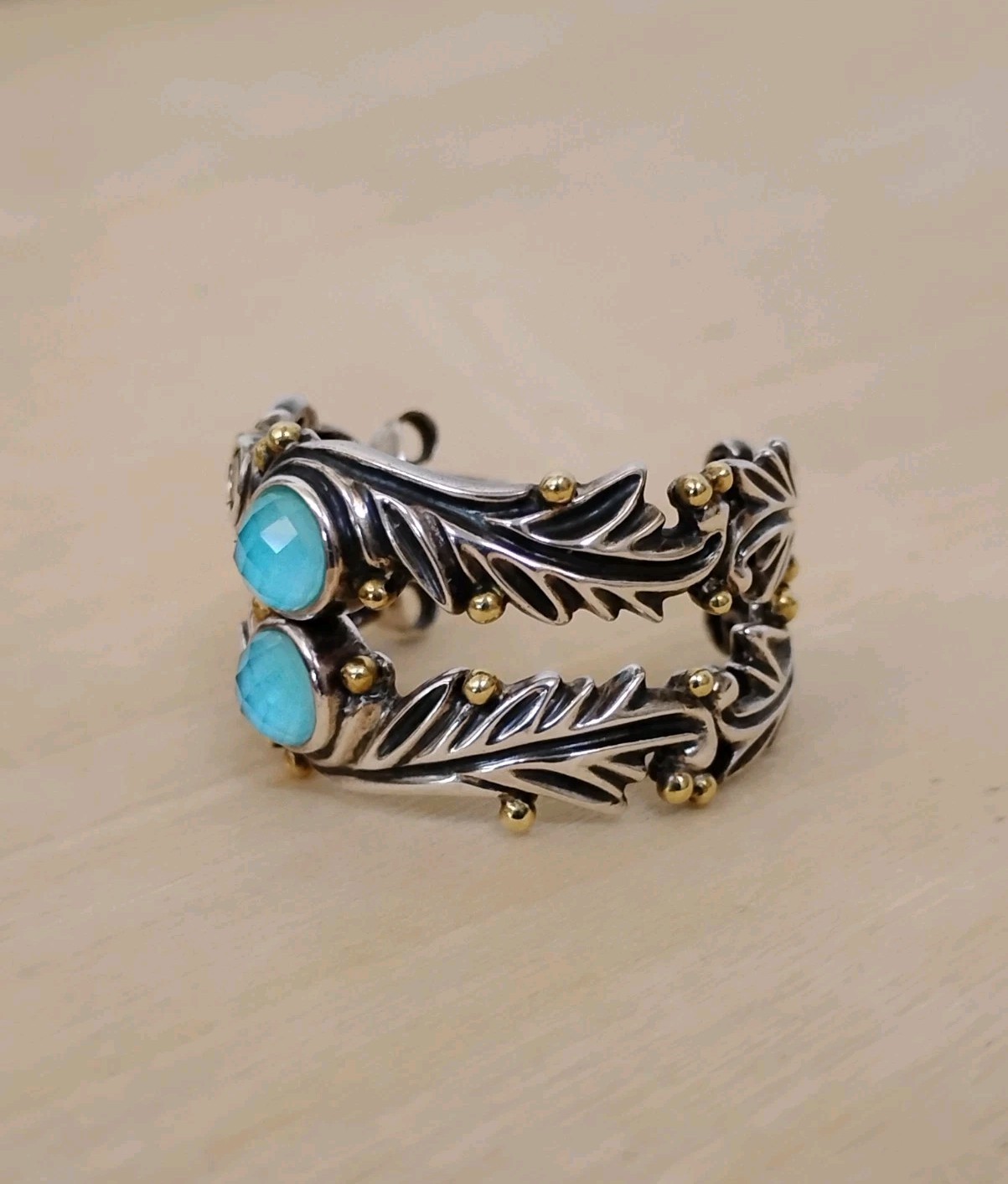Rare Echo of the Dreamer Sterling Silver Bronze Turquoise Citrine Hoop Earrings