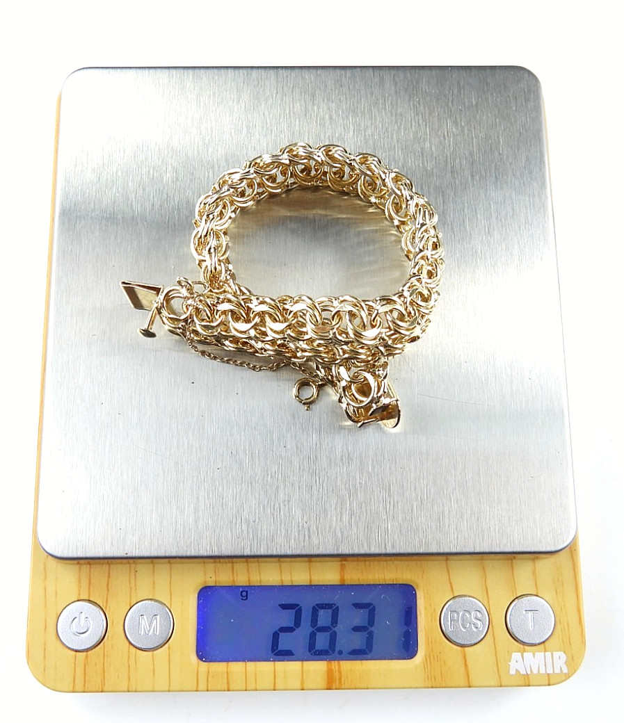 Vintage 12K Gold Filled Rare Fancy Charm Bracelet Chunky Curb Link Safety Chain
