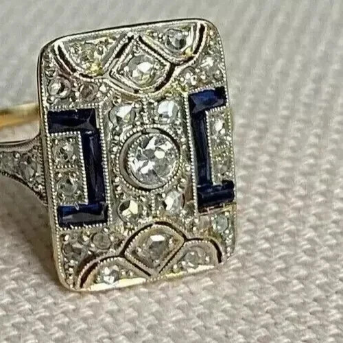 Art Deco Style Round Cut Lab Created Diamond 14K Yellow Gold FN Wedding Ring