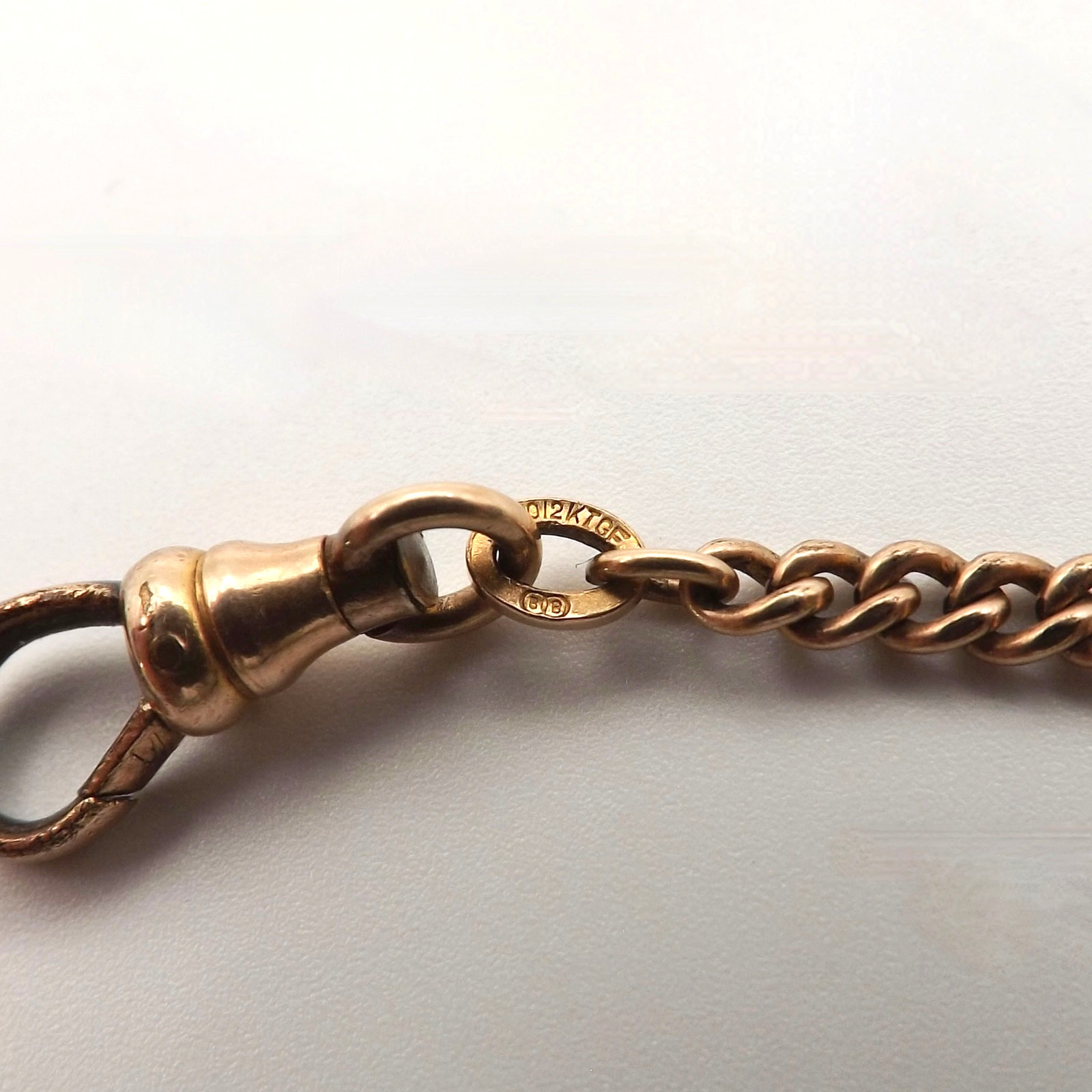 Victorian 12k Gold Filled Curb Link Pocket Watch Chain Bracelet 7in